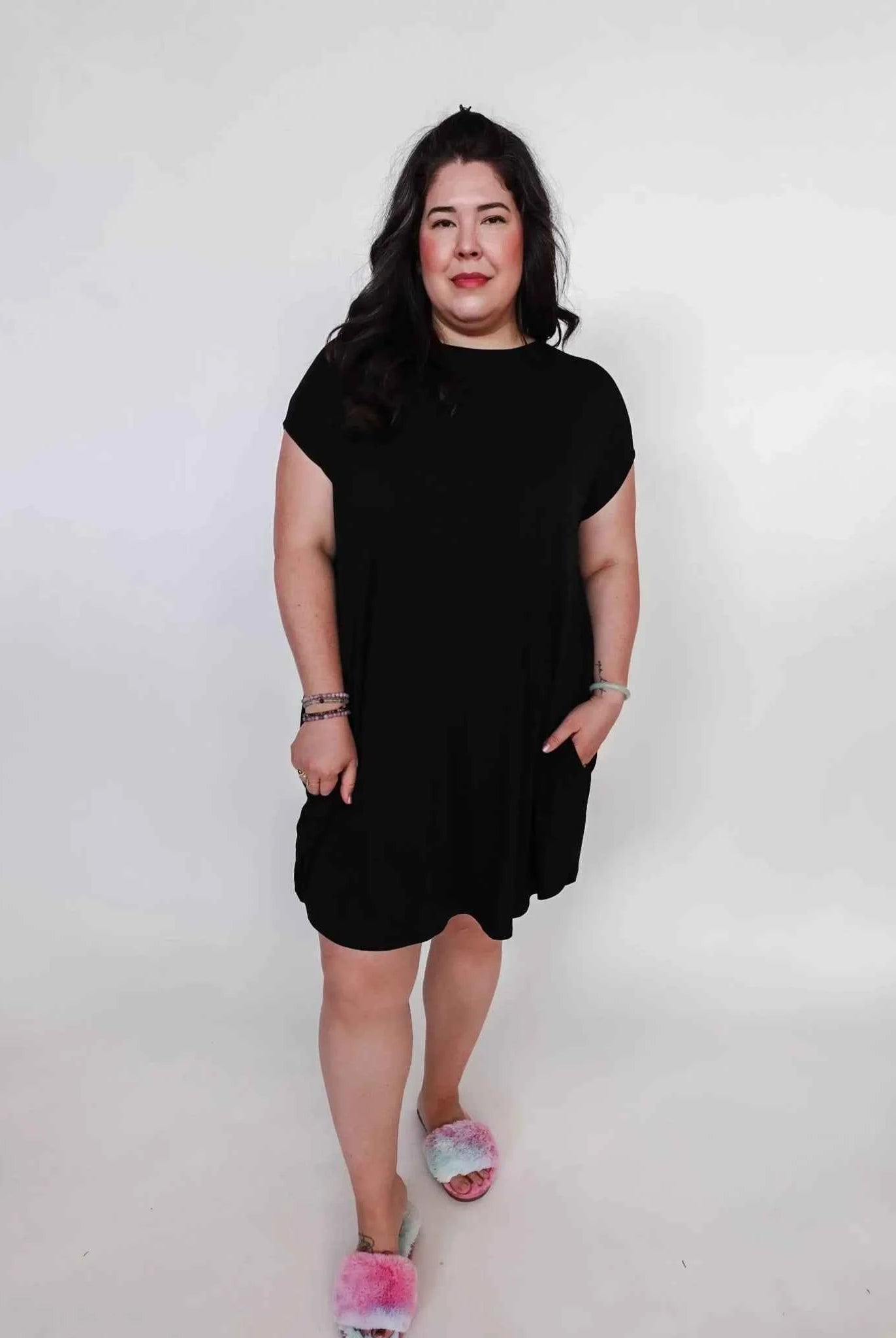 Georgia Rylan Women's Bamboo Pleated Dress with Pockets in Black