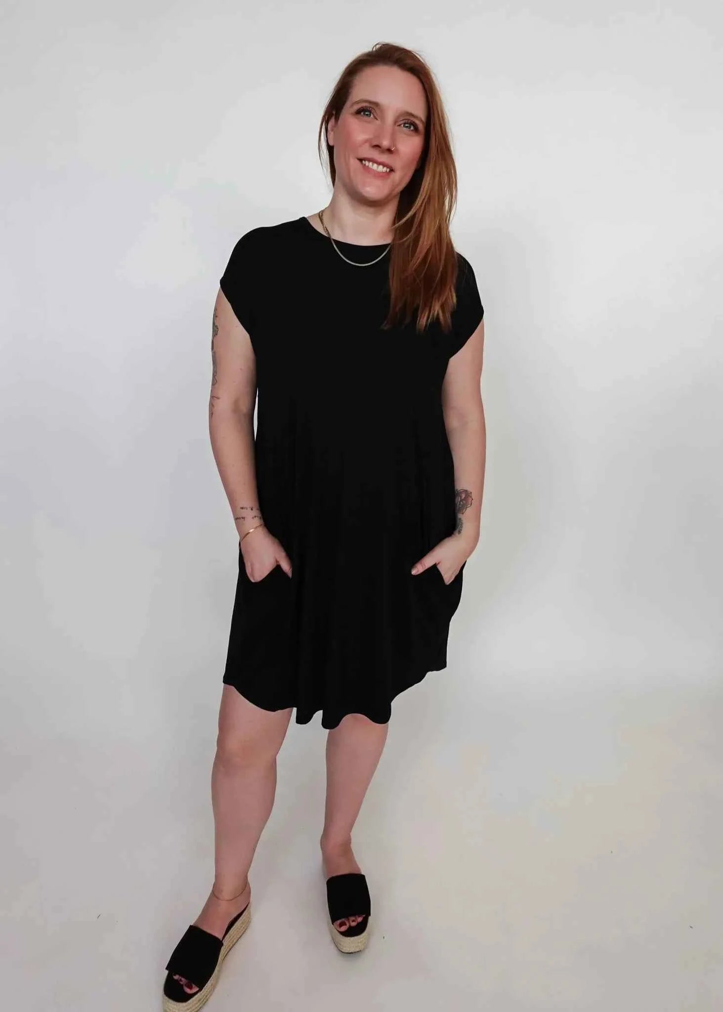 Georgia Rylan Women's Bamboo Pleated Dress with Pockets in Black