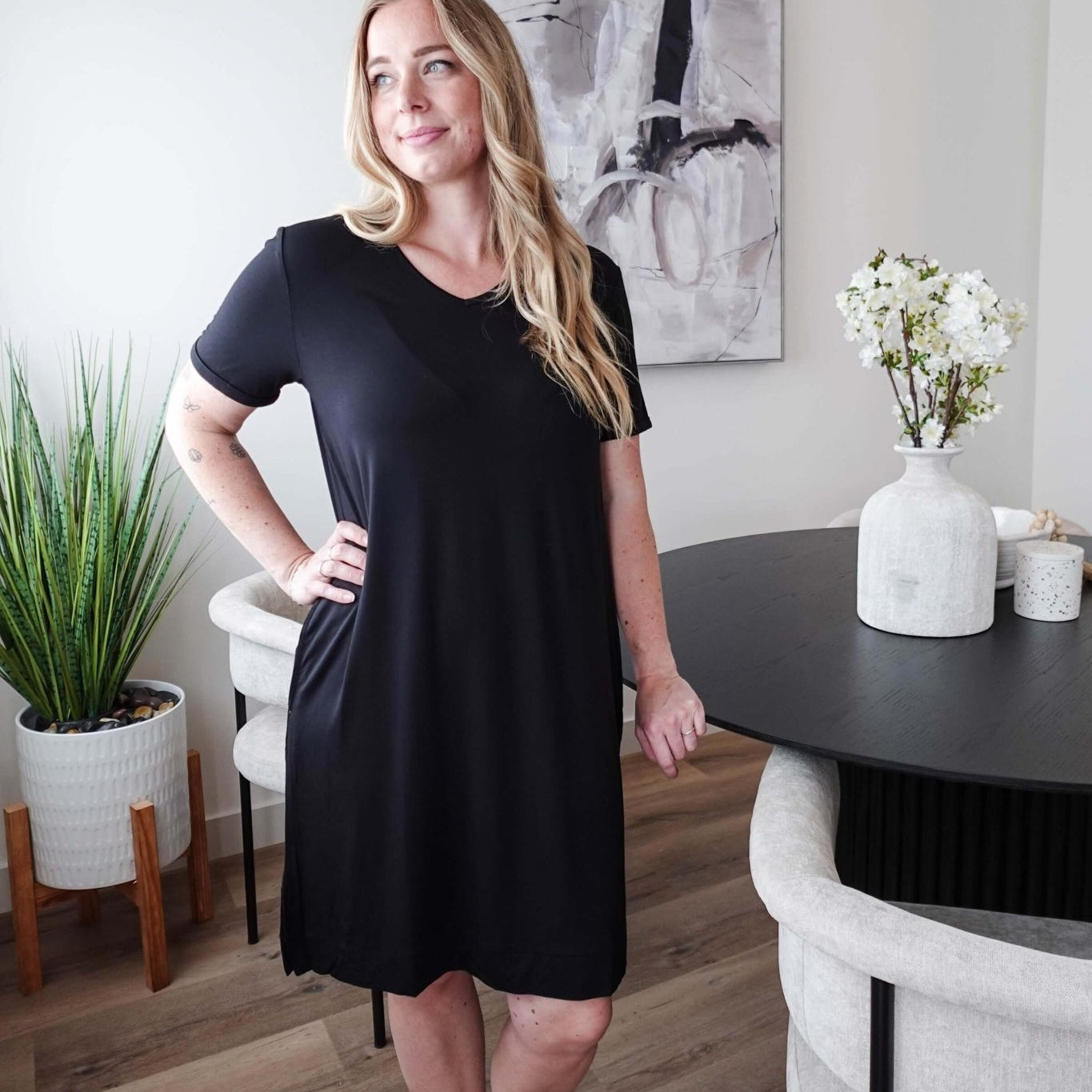 Black Beauty Nightshirt V Neck With Pockets Bamboo