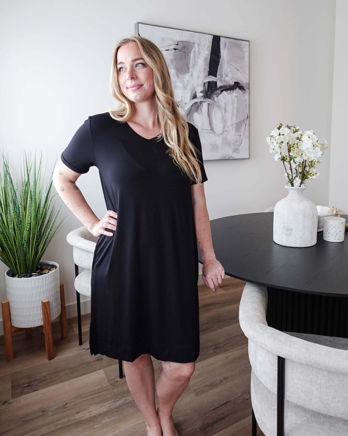 Black Beauty Nightshirt V Neck With Pockets Bamboo