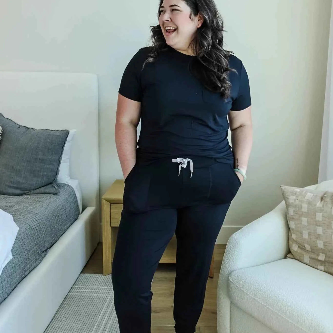 Georgia Rylan Women's Bamboo Short Sleeve Tee and Jogger Pant Lounge Set in Black