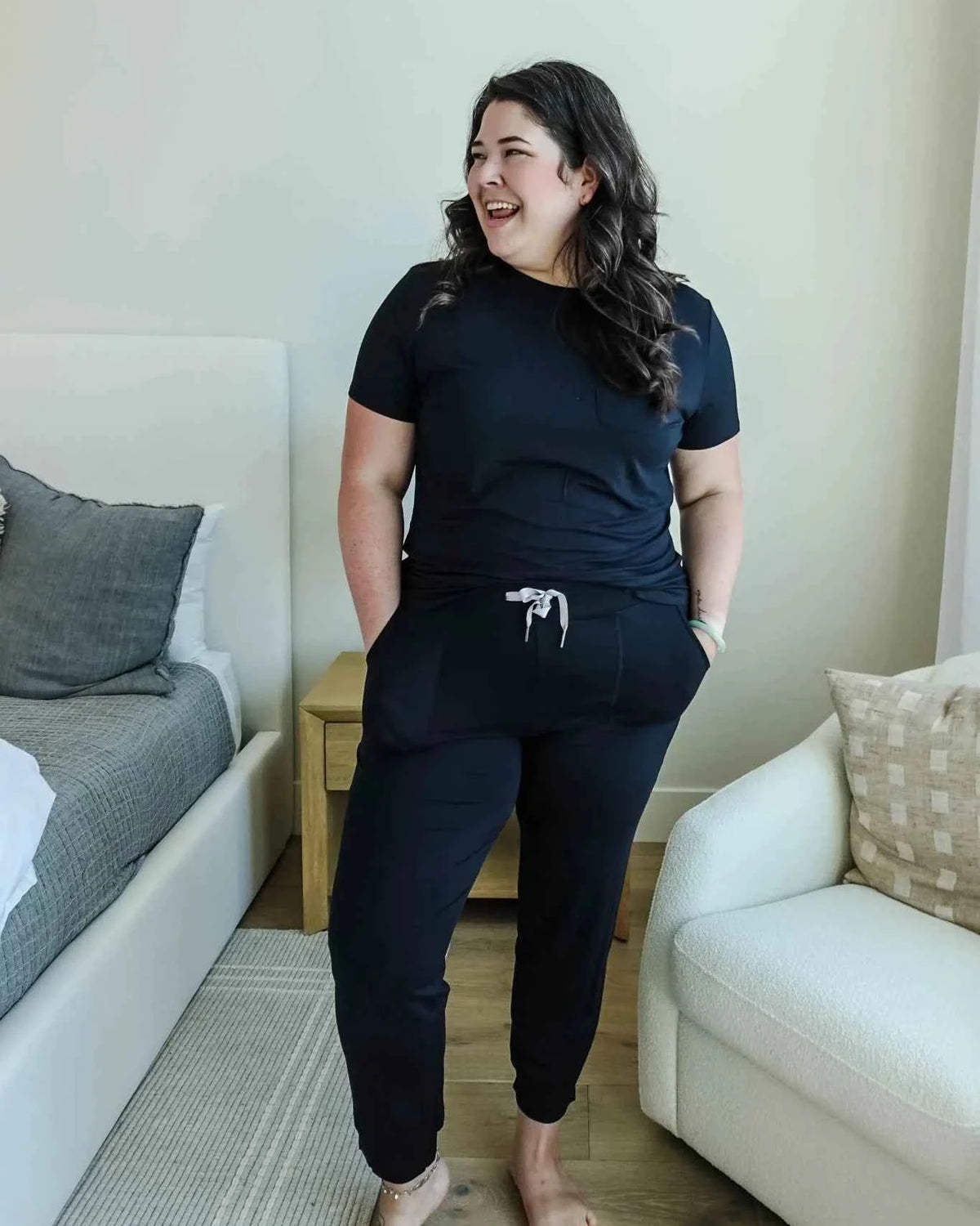 Georgia Rylan Women's Bamboo Short Sleeve Tee and Jogger Pant Lounge Set in Black