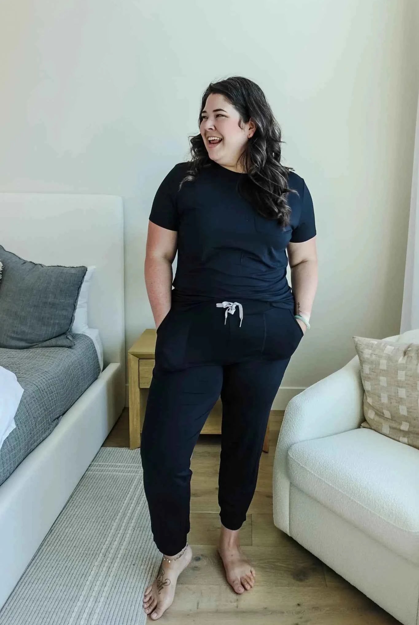 Georgia Rylan Women's Bamboo Short Sleeve Tee and Jogger Pant Lounge Set in Black