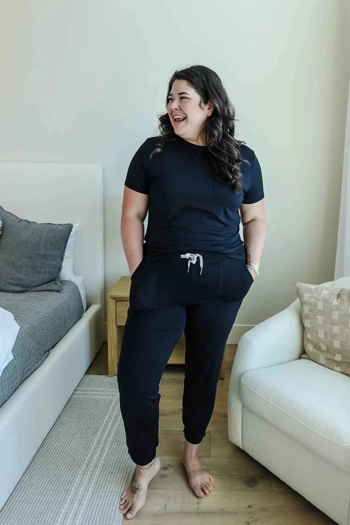 Georgia Rylan Women's Bamboo Short Sleeve Tee and Jogger Pant Lounge Set in Black