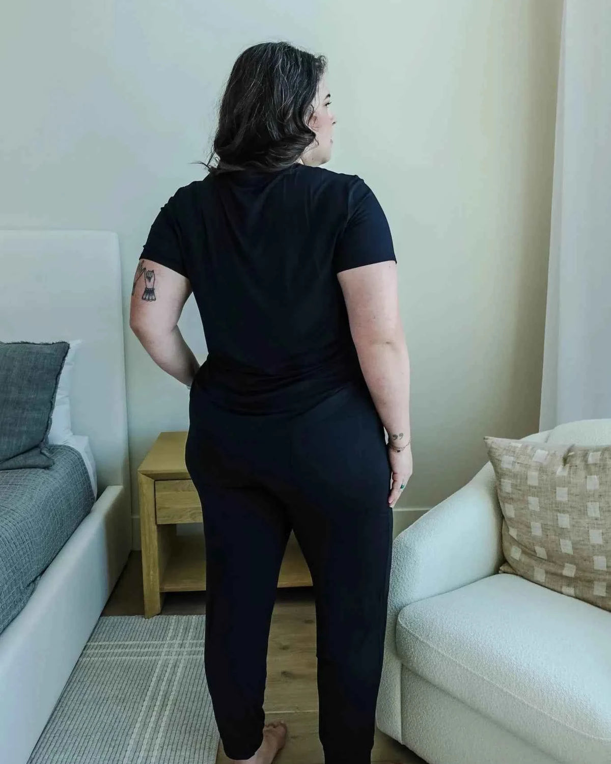 Georgia Rylan Women's Bamboo Short Sleeve Tee and Jogger Pant Lounge Set in Black