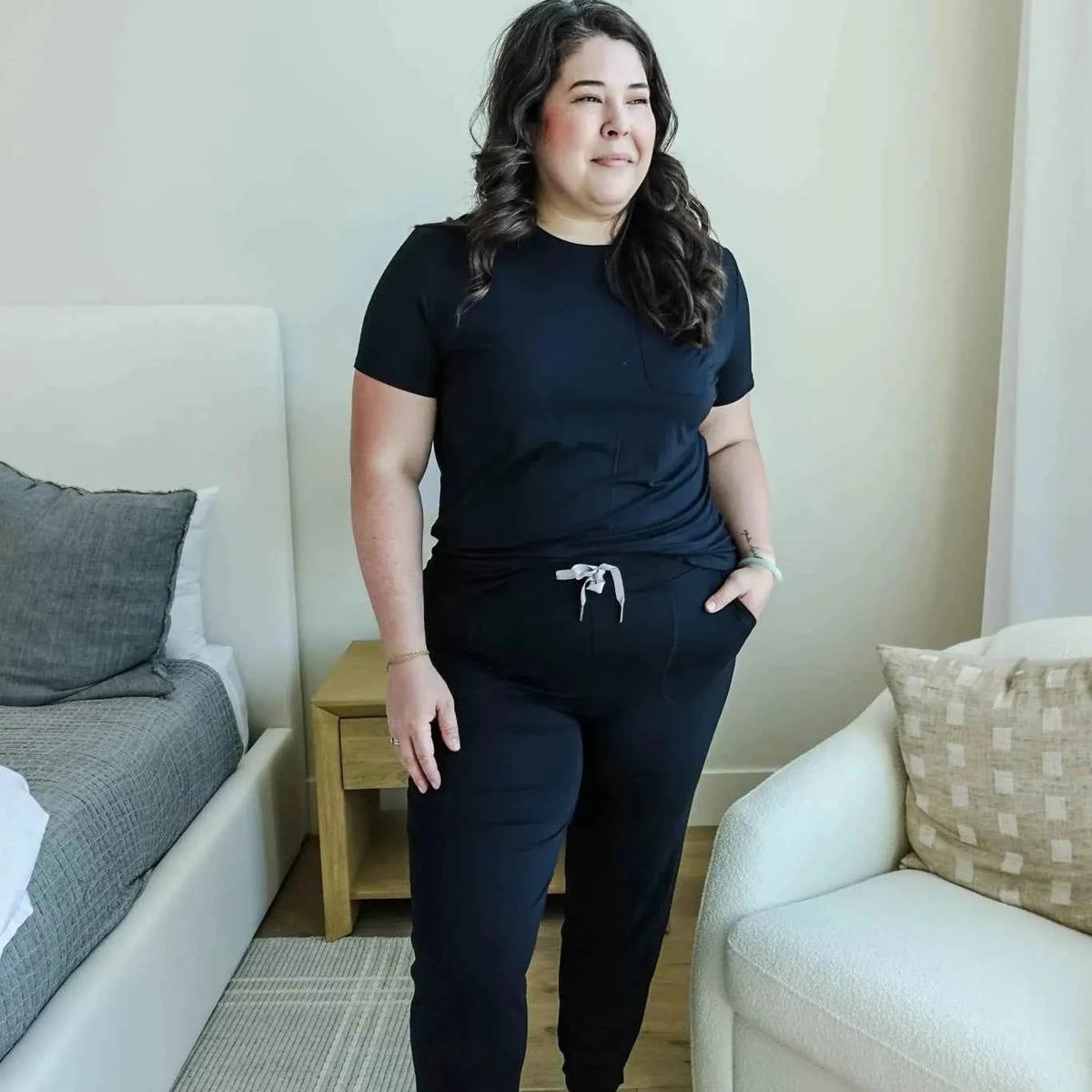 Georgia Rylan Women's Bamboo Short Sleeve Tee and Jogger Pant Lounge Set in Black