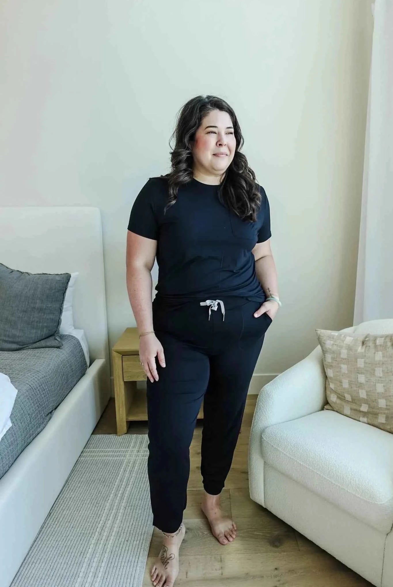 Georgia Rylan Women's Bamboo Short Sleeve Tee and Jogger Pant Lounge Set in Black