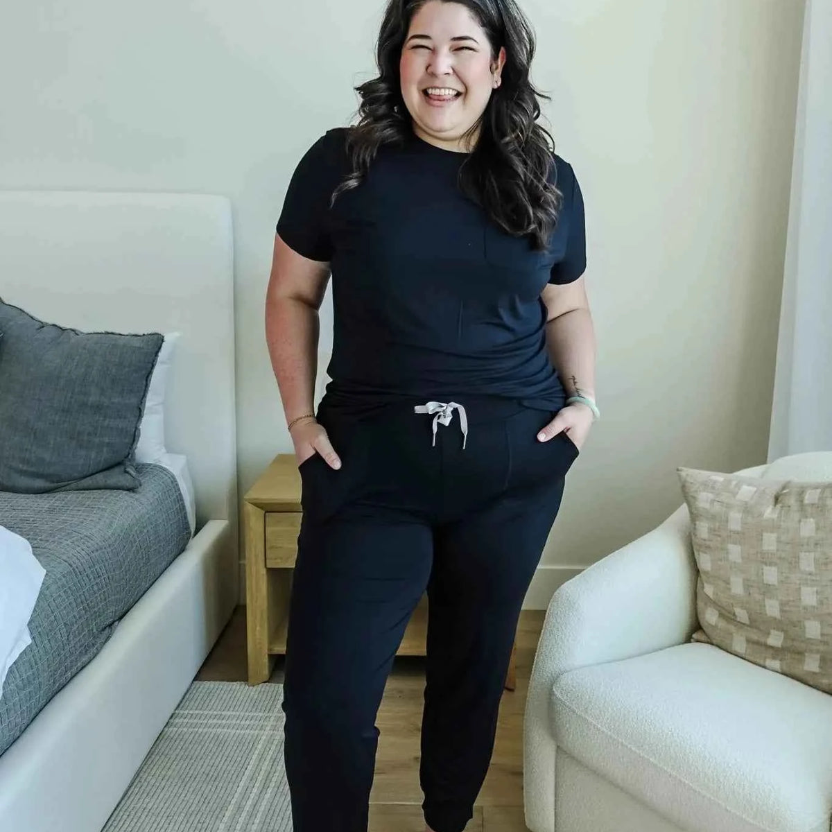 Georgia Rylan Women's Bamboo Short Sleeve Tee and Jogger Pant Lounge Set in Black
