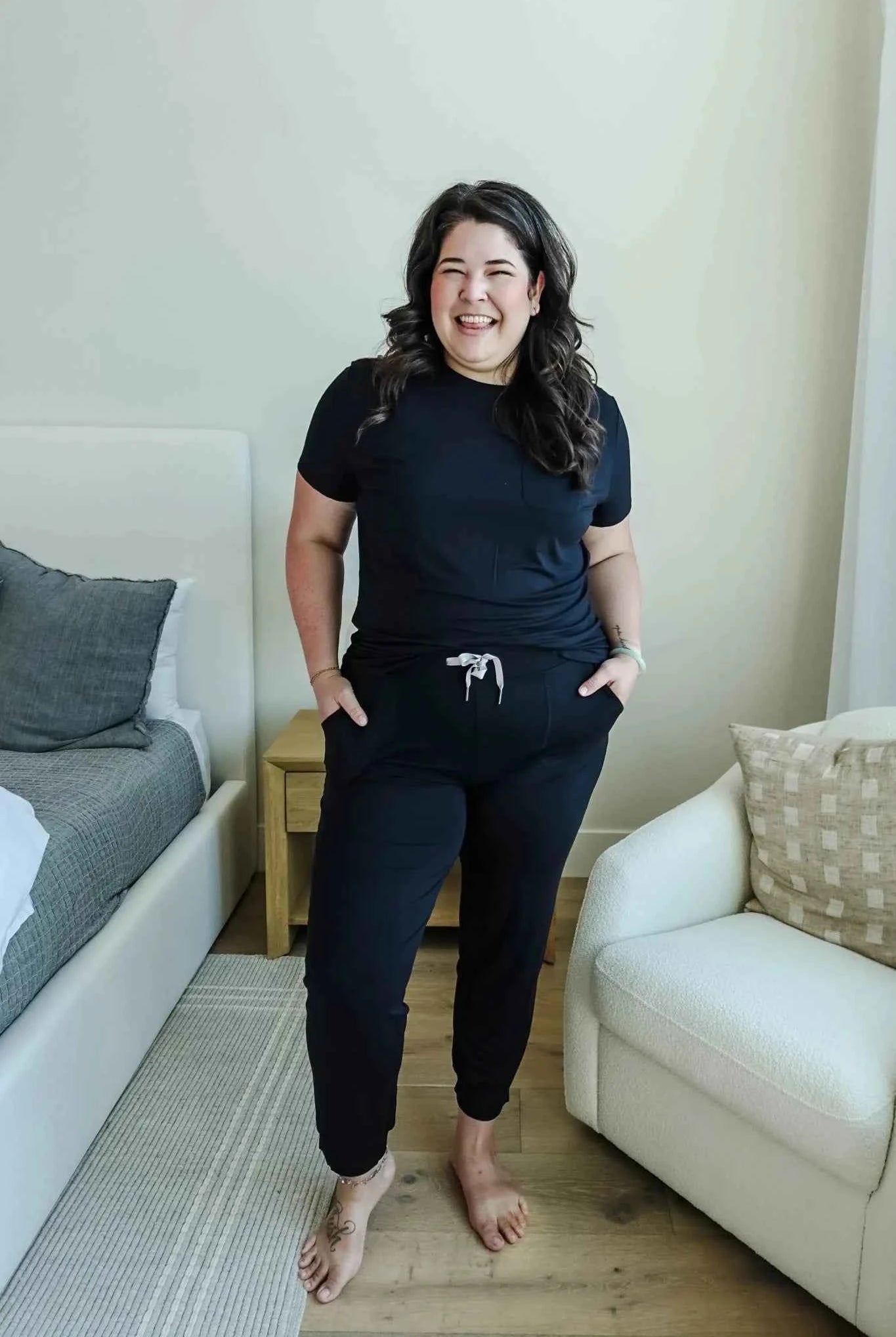 Georgia Rylan Women's Bamboo Short Sleeve Tee and Jogger Pant Lounge Set in Black
