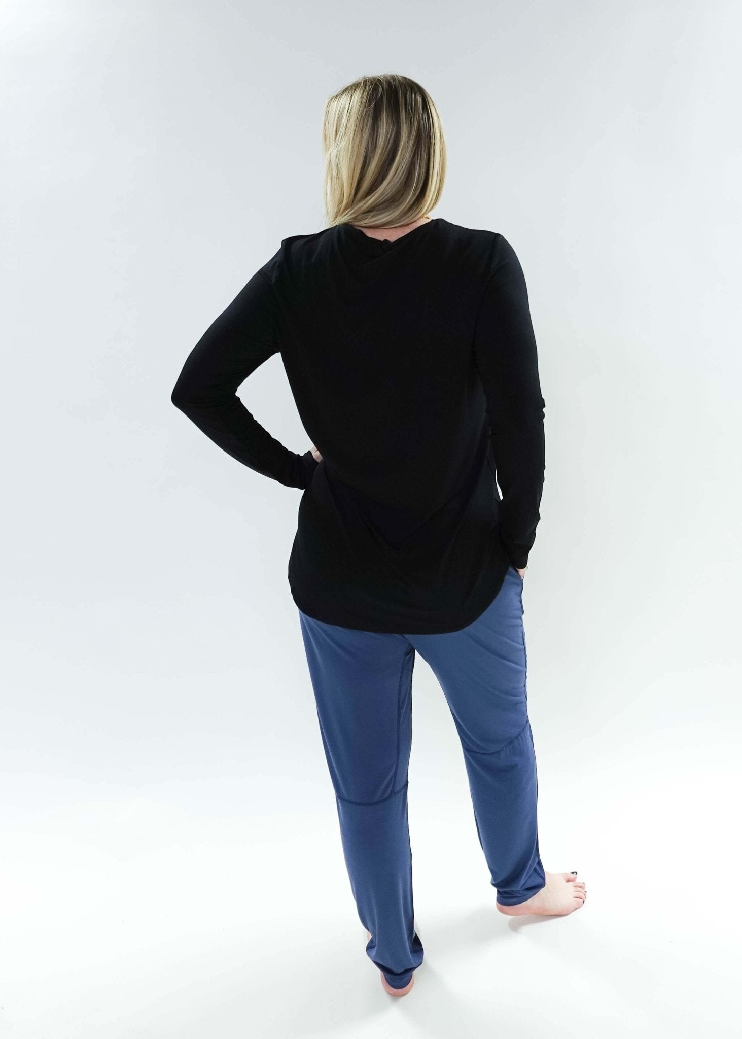 women's long sleeve black crew neck top bamboo georgia rylan