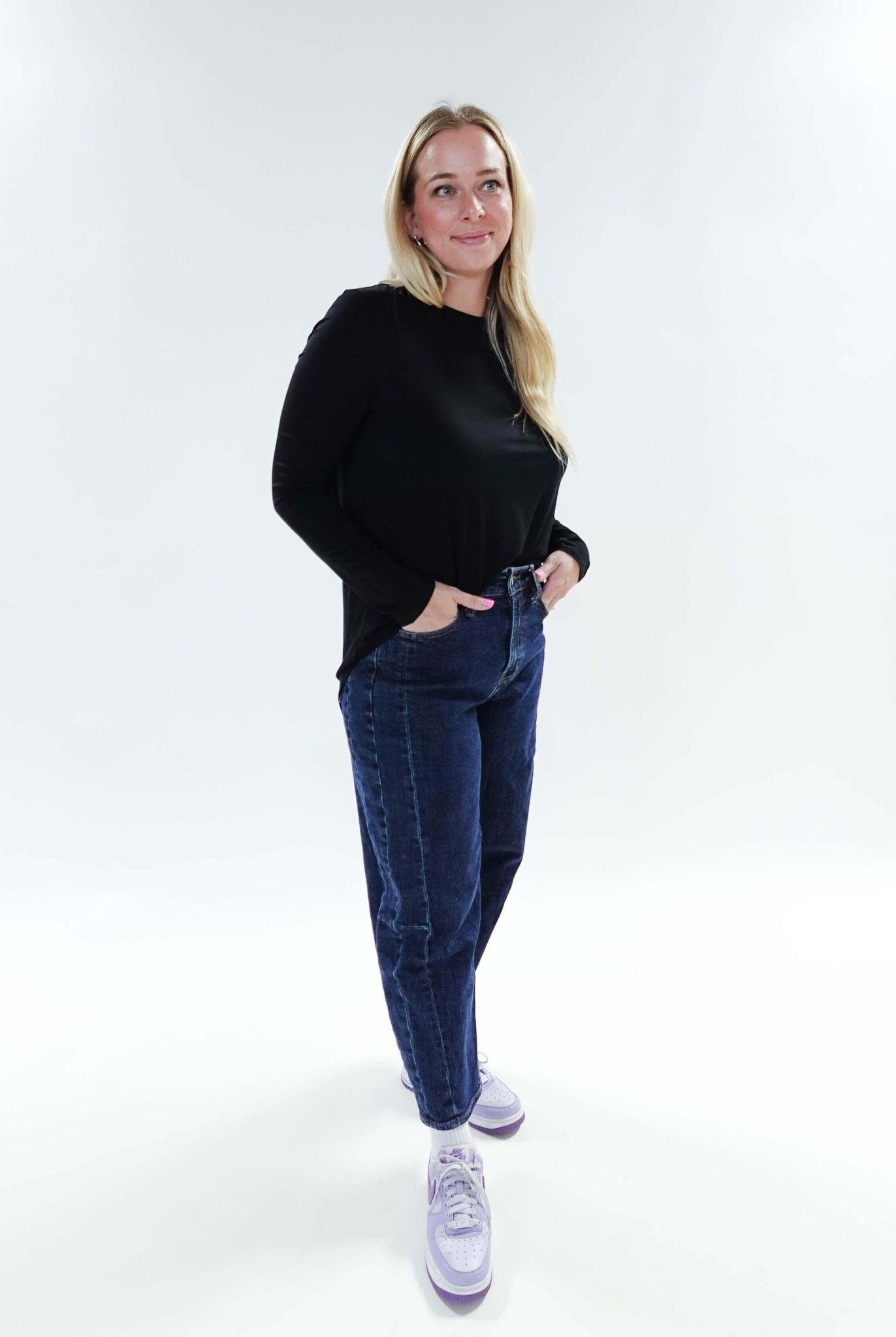 women's long sleeve black crew neck top bamboo georgia rylan