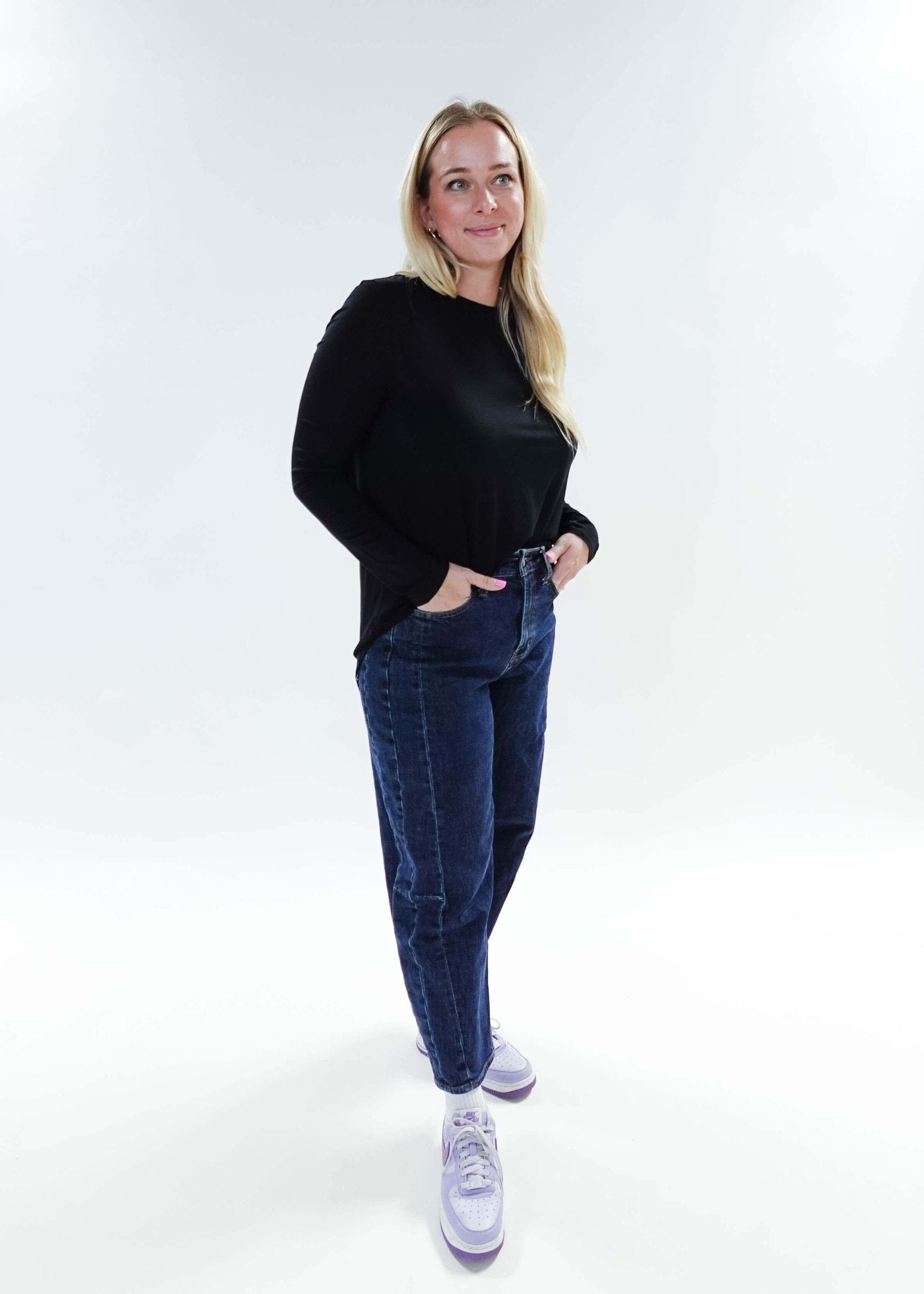 women's long sleeve black crew neck top bamboo georgia rylan