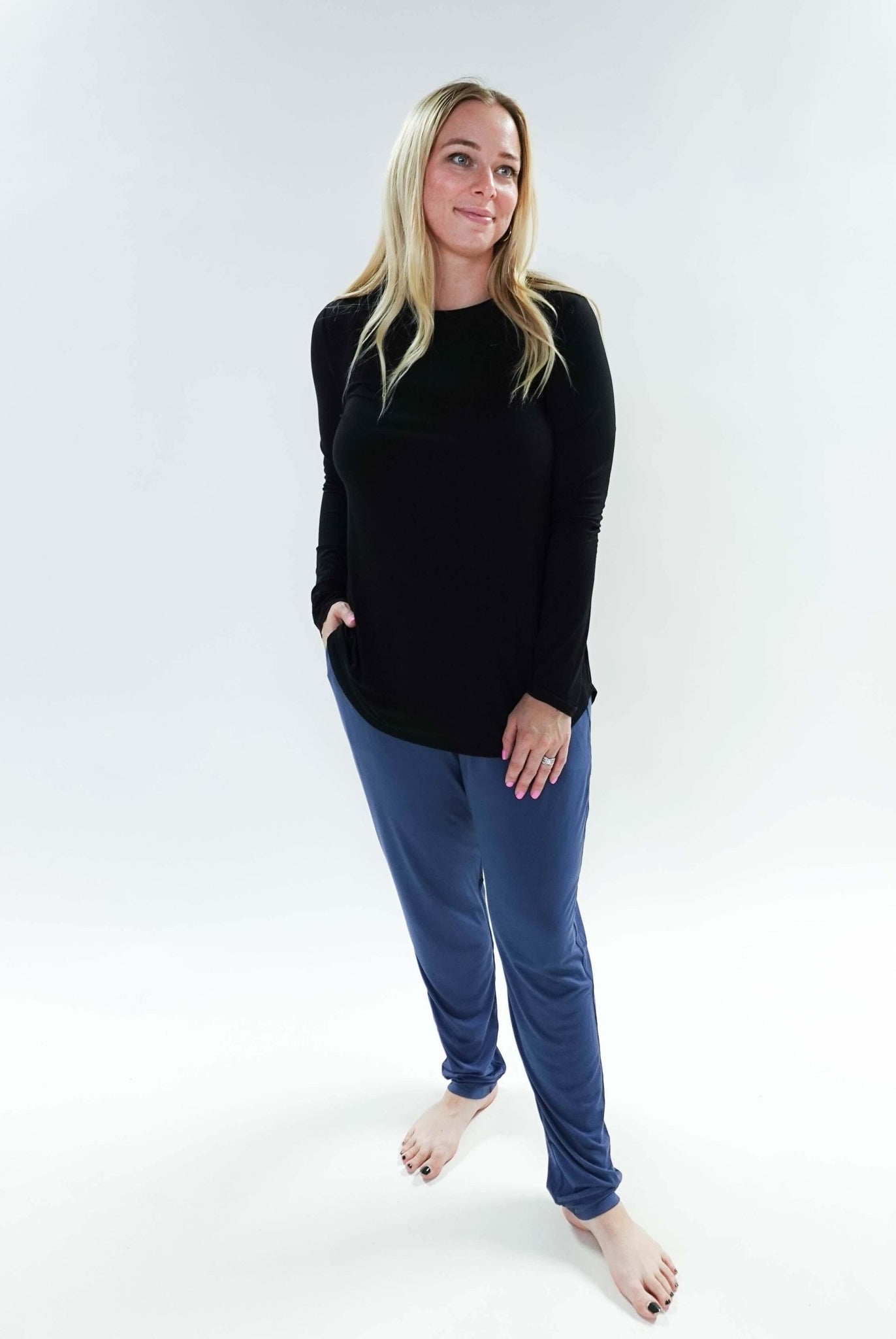 women's long sleeve black crew neck top bamboo georgia rylan