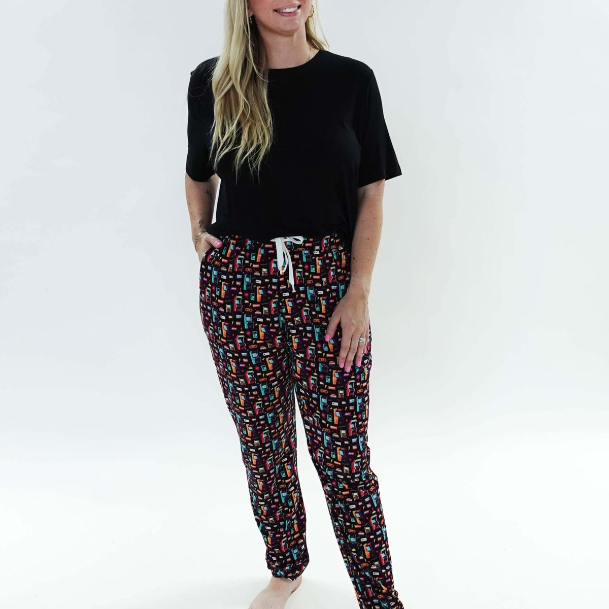 unisex bamboo jogger arcade video game print Bob's sleepwear Co