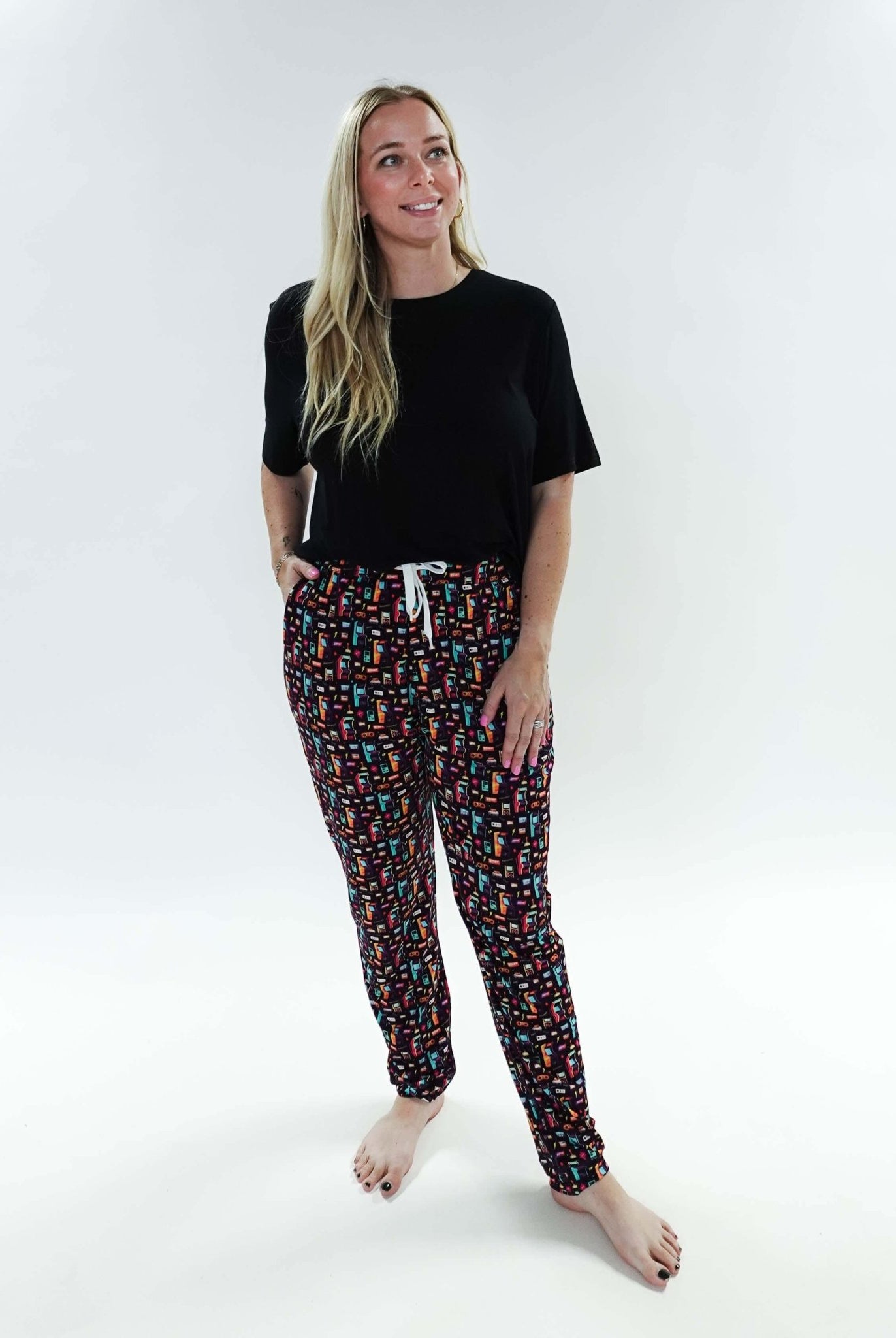 unisex bamboo jogger arcade video game print Bob's sleepwear Co
