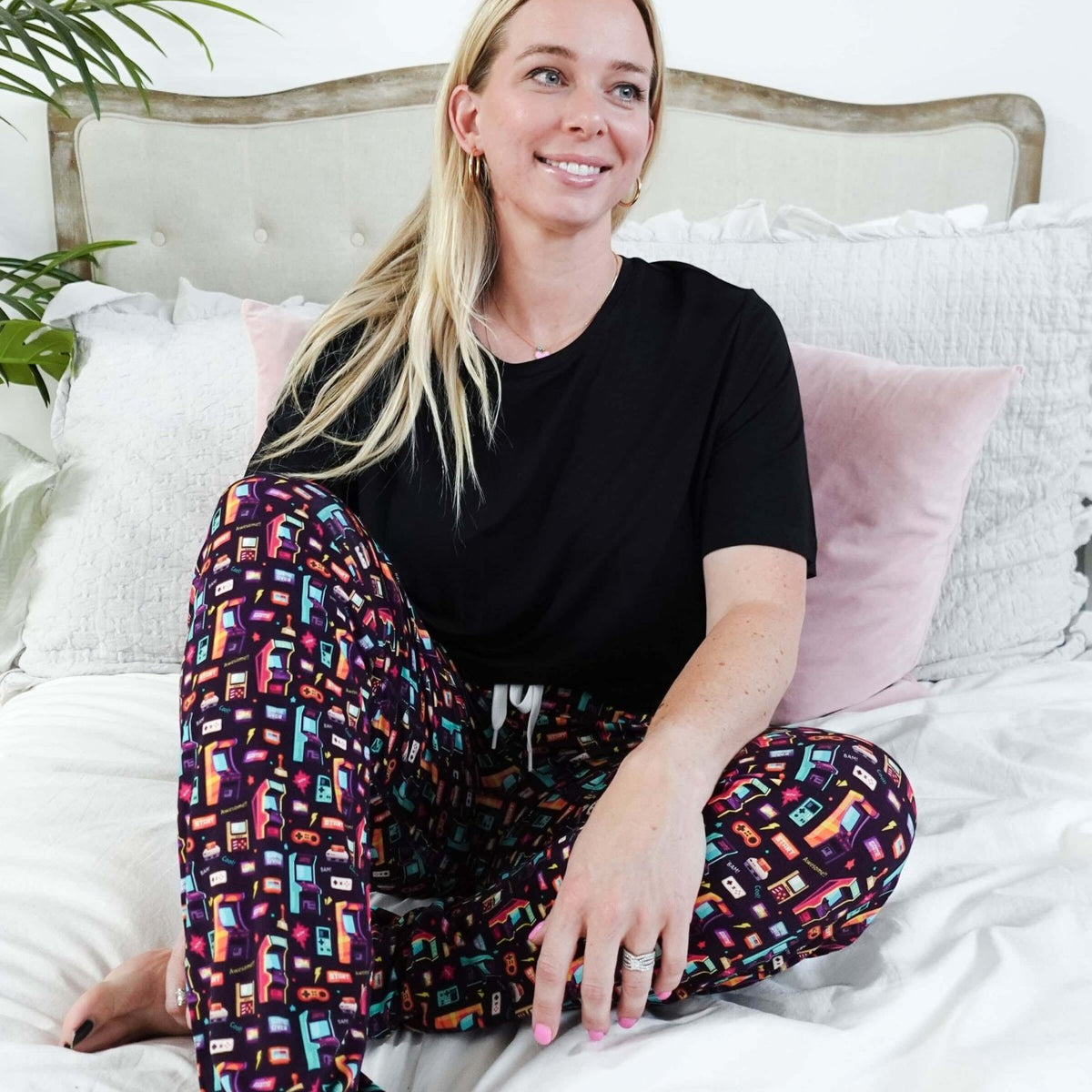 unisex bamboo jogger arcade video game print Bob's sleepwear Co