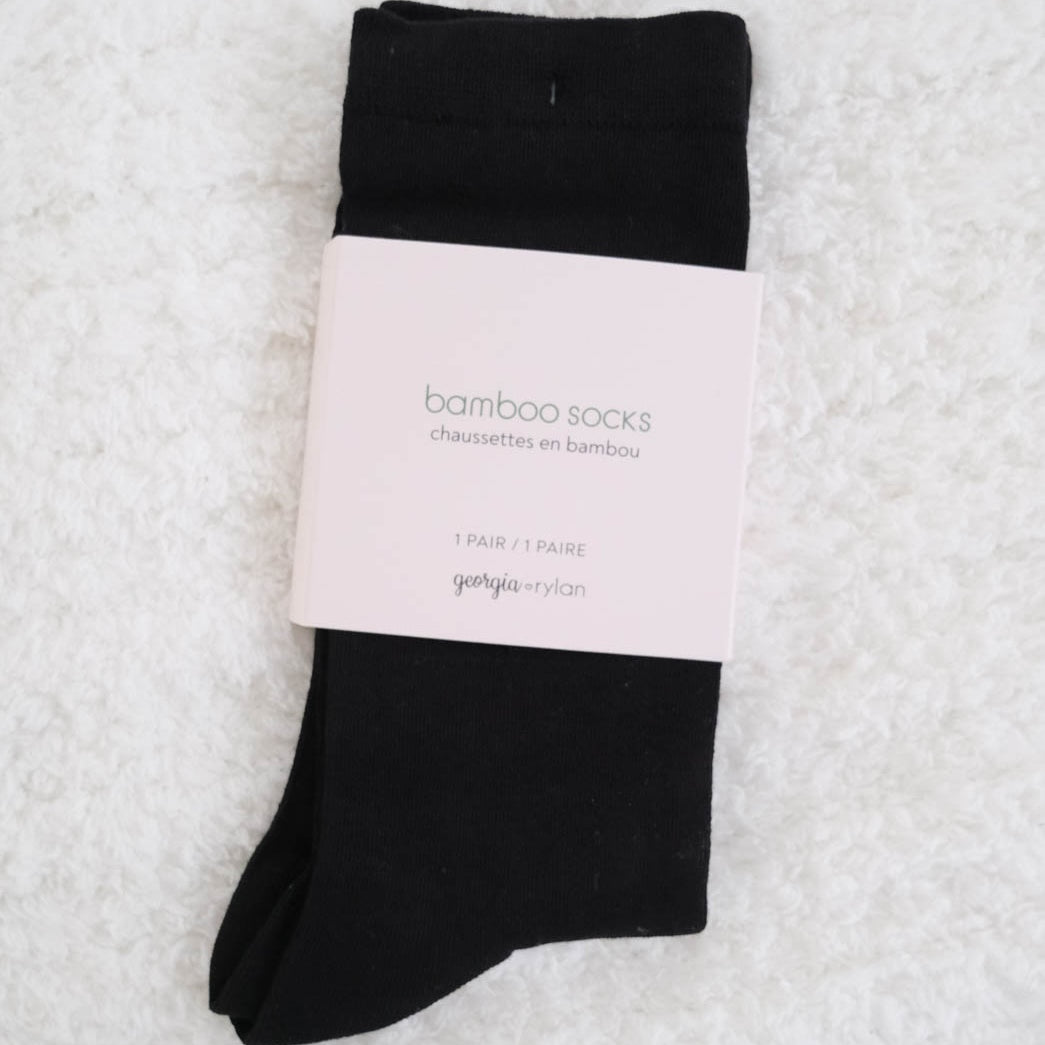 Georgia Rylan black bamboo crew sock close-up — Cloud Nine Pajamas Edmonton