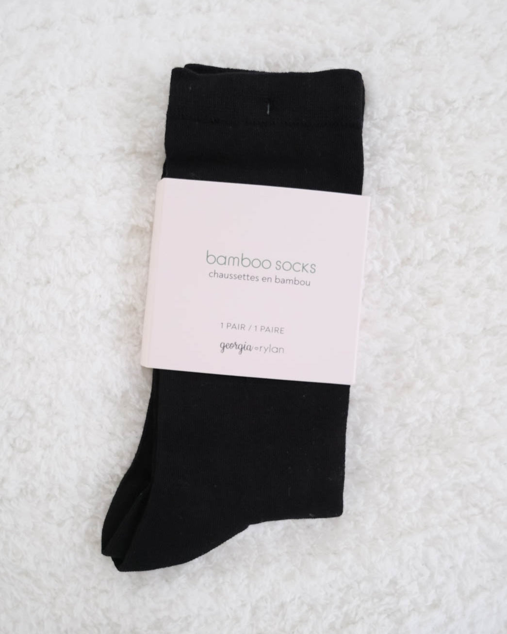 Georgia Rylan black bamboo crew sock close-up — Cloud Nine Pajamas Edmonton