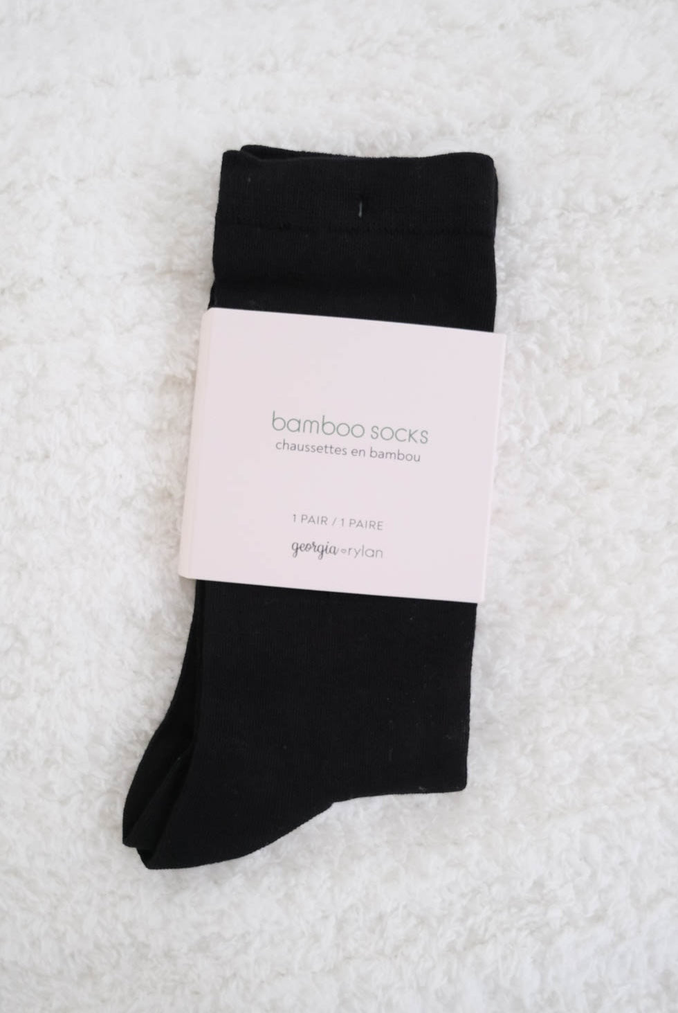 Georgia Rylan black bamboo crew sock close-up — Cloud Nine Pajamas Edmonton