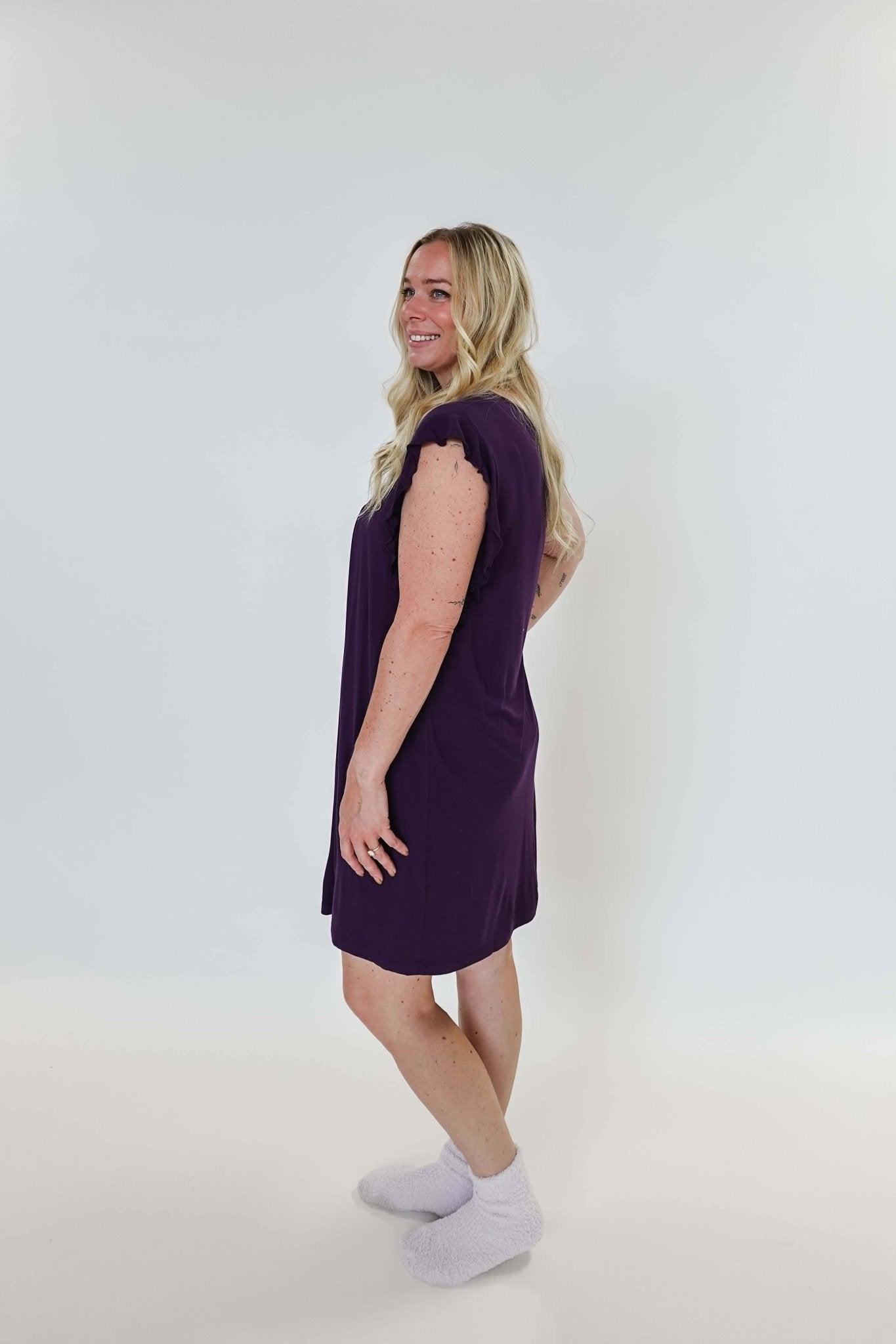 Blackberry Amethyst Flutter Bamboo Nightgown - Georgia Rylan - Cloud Nine Pajamas