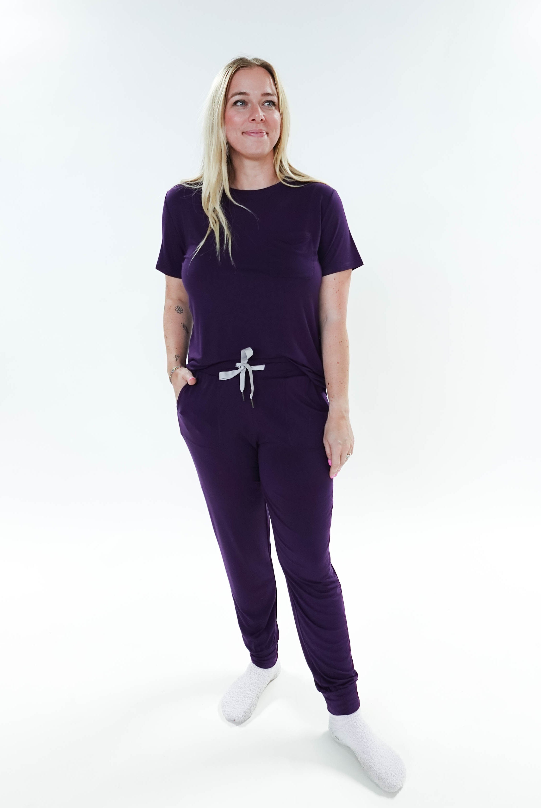 Blackberry Amethyst Tee & Jogger Bamboo PJ Lounge Set women's purple loungewear tee and jogger set Georgia Rylan