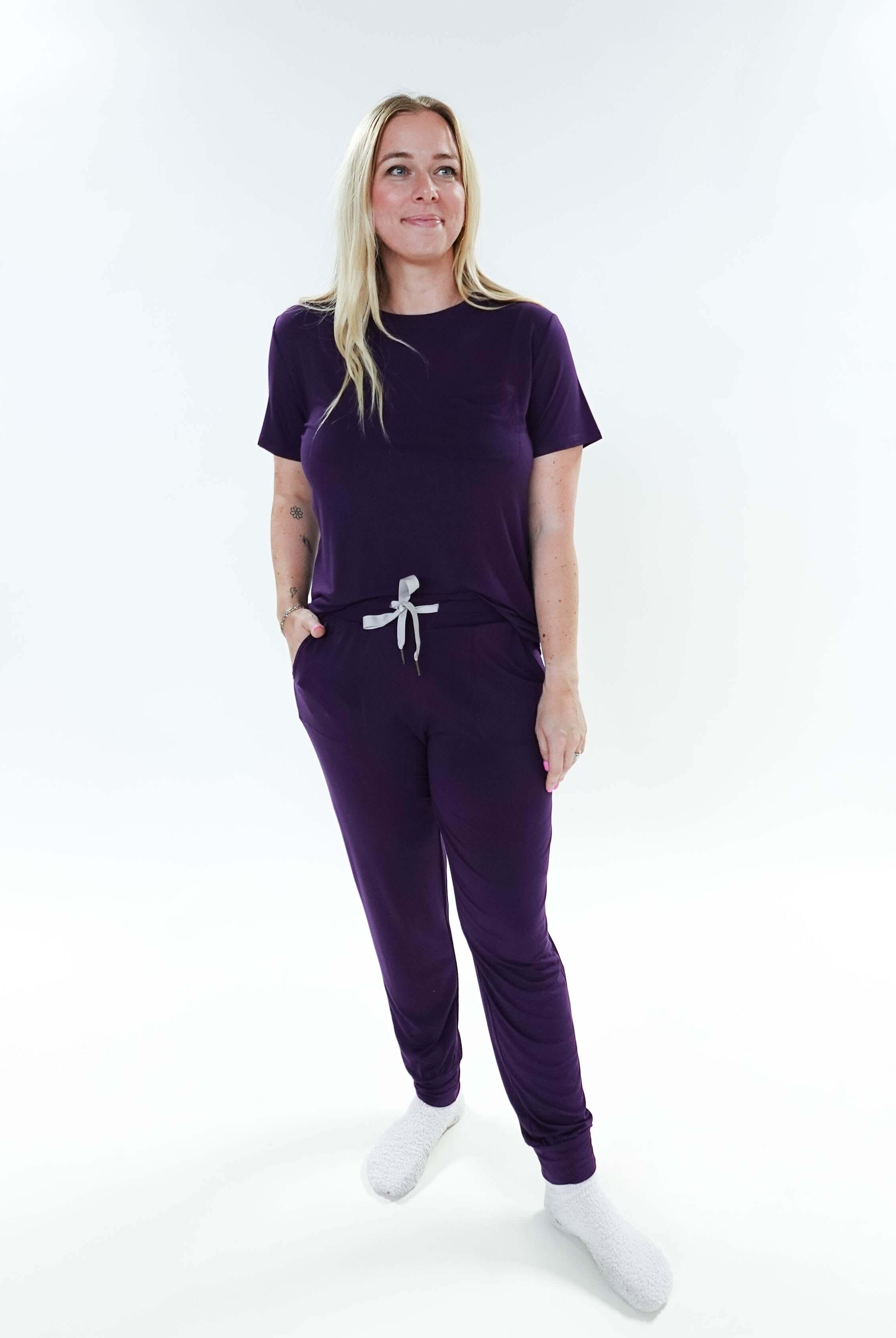 Blackberry Amethyst Tee & Jogger Bamboo PJ Lounge Set women's purple loungewear tee and jogger set Georgia Rylan