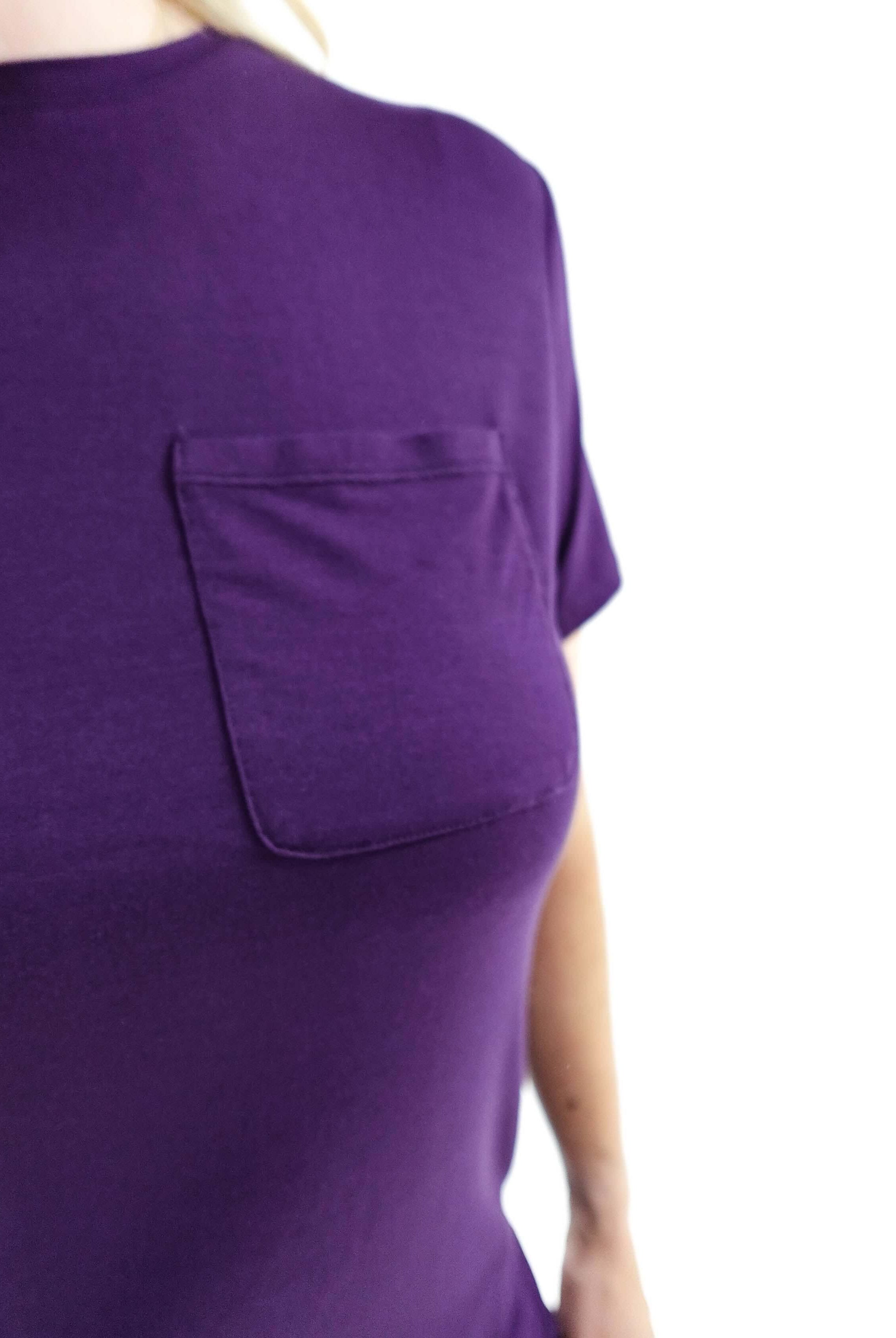 Blackberry Amethyst Tee & Jogger Bamboo PJ Lounge Set showing chest pocket detail