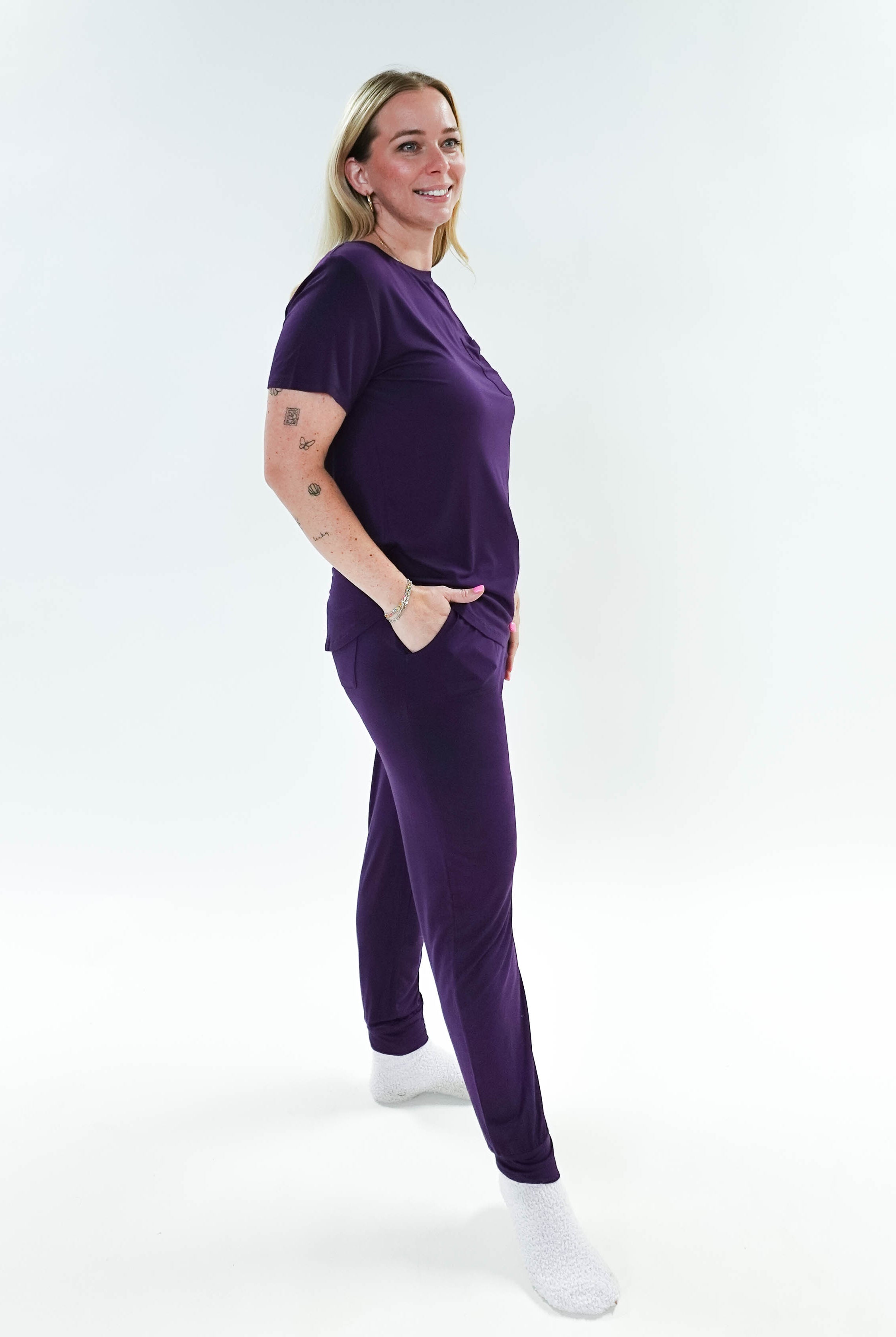 Blackberry Amethyst Tee & Jogger Bamboo PJ Lounge Set women's purple loungewear tee and jogger set Georgia Rylan