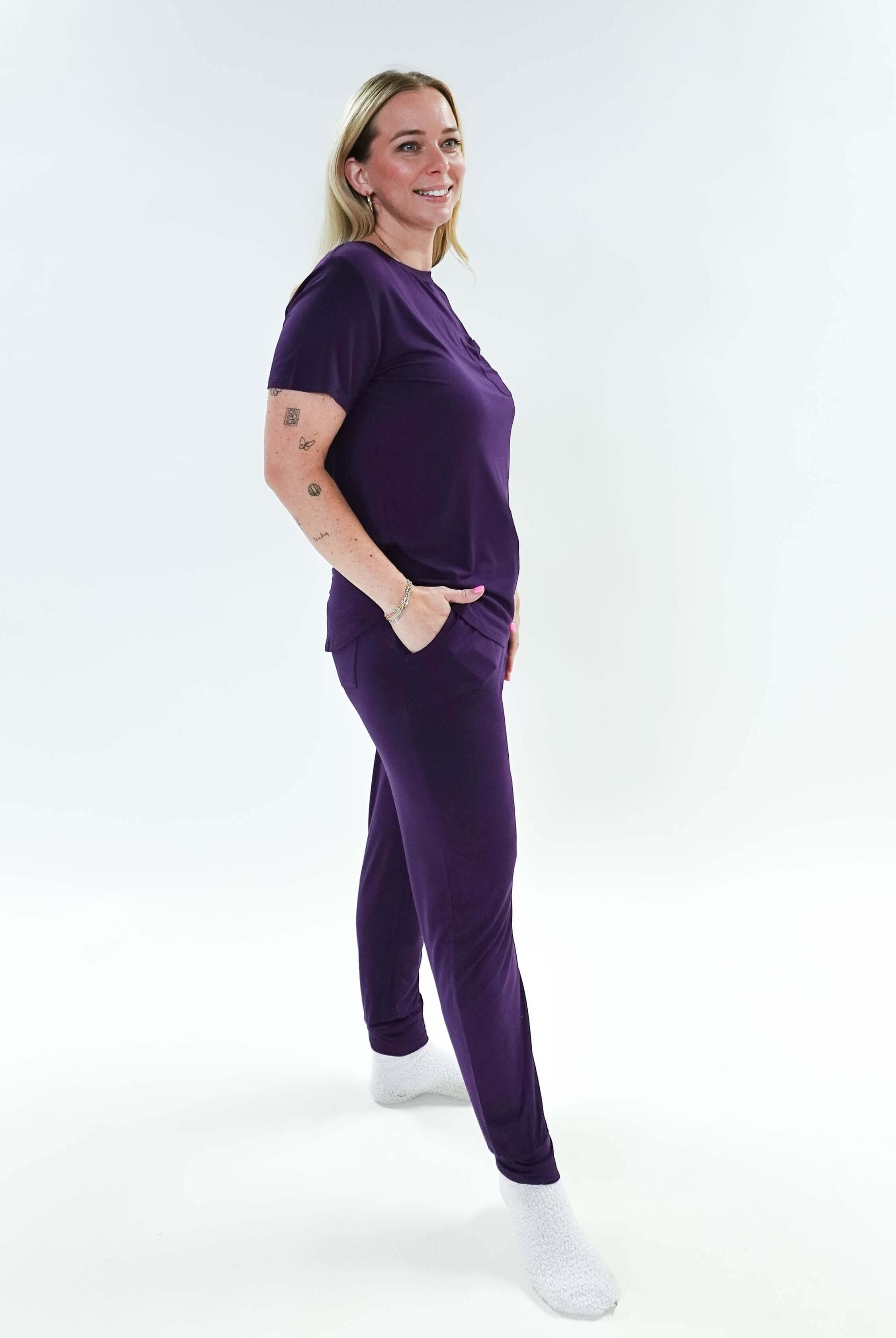 Blackberry Amethyst Tee & Jogger Bamboo PJ Lounge Set women's purple loungewear tee and jogger set Georgia Rylan
