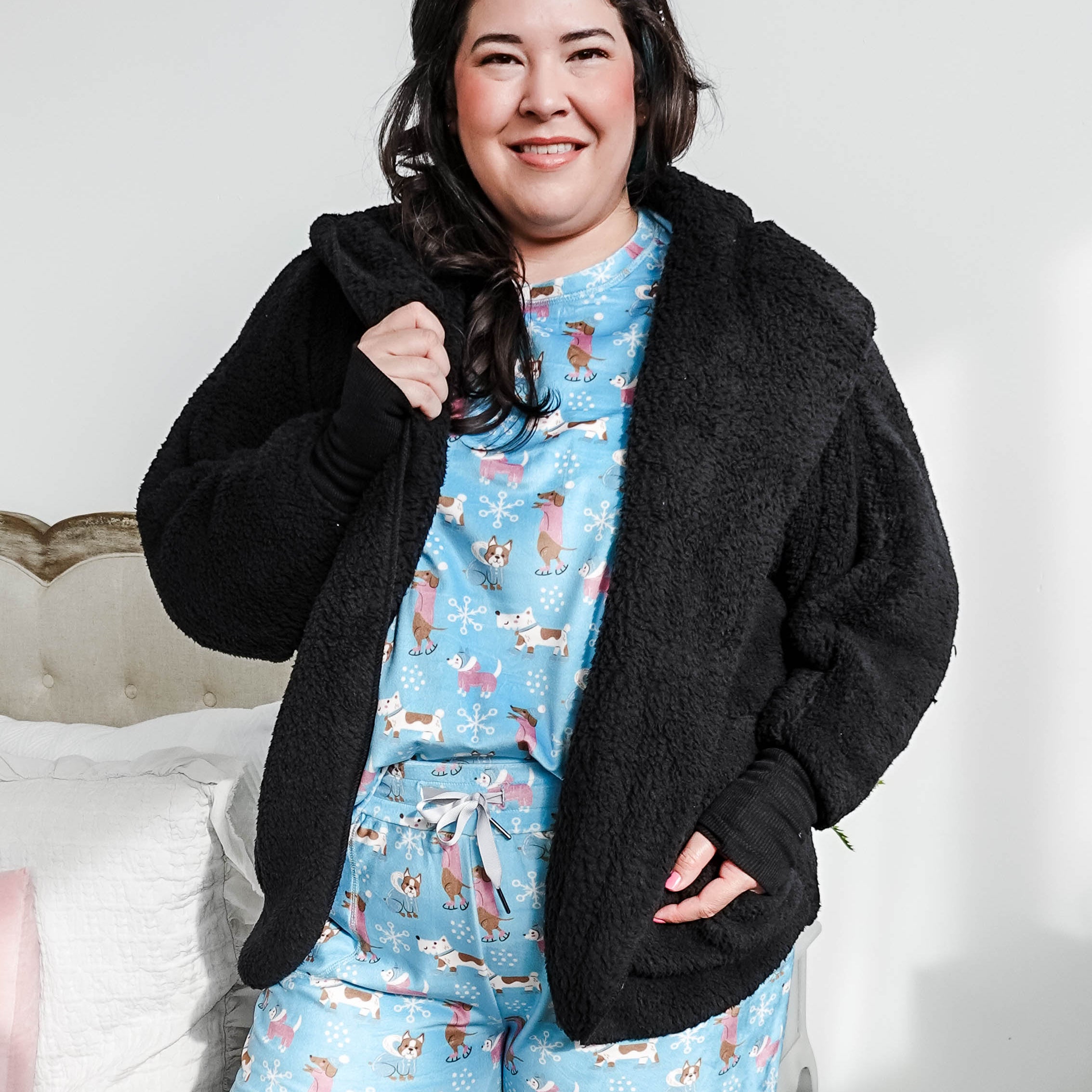 black cozy cardi jan marie women's fluffy sweater coat with hood