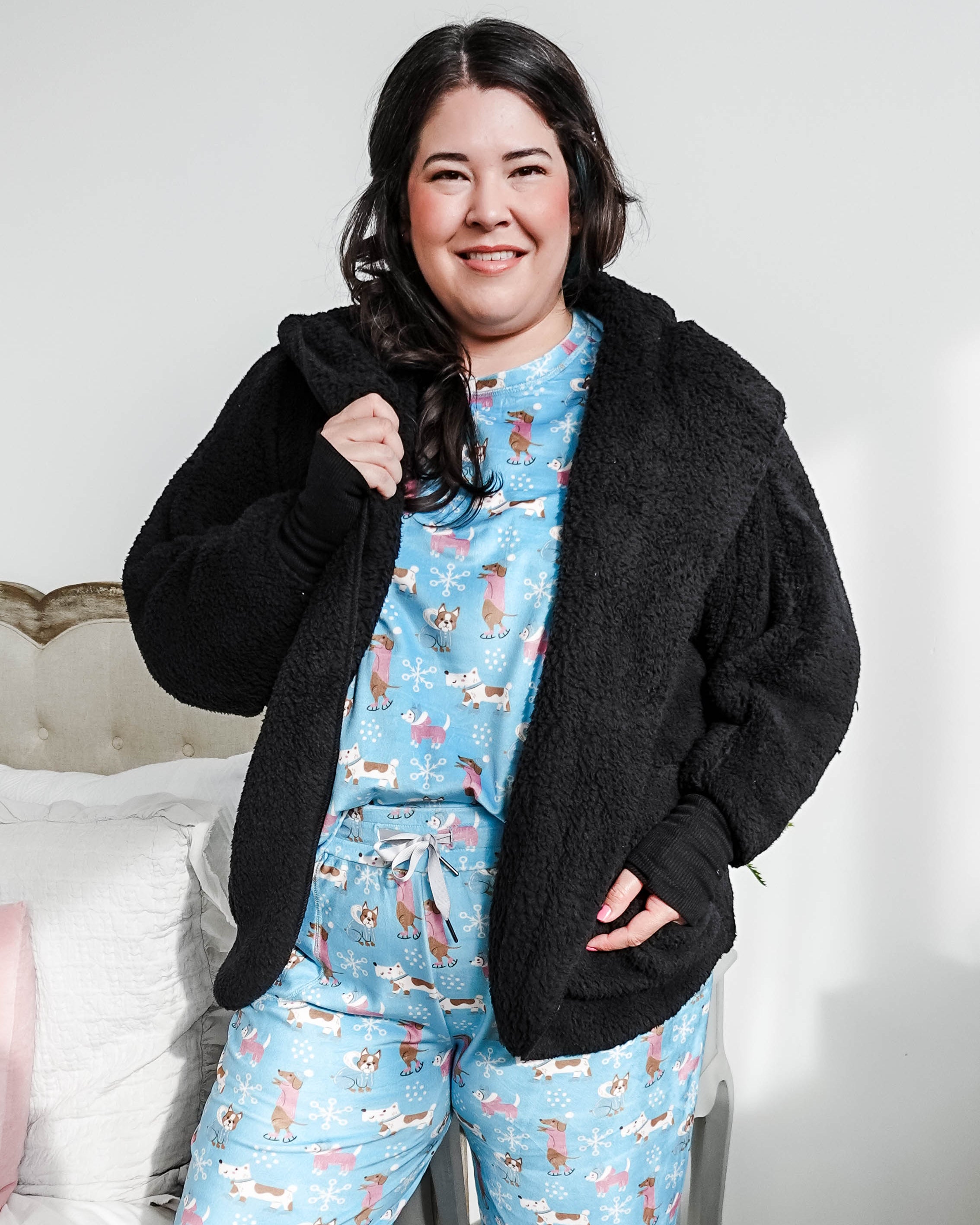 black cozy cardi jan marie women's fluffy sweater coat with hood