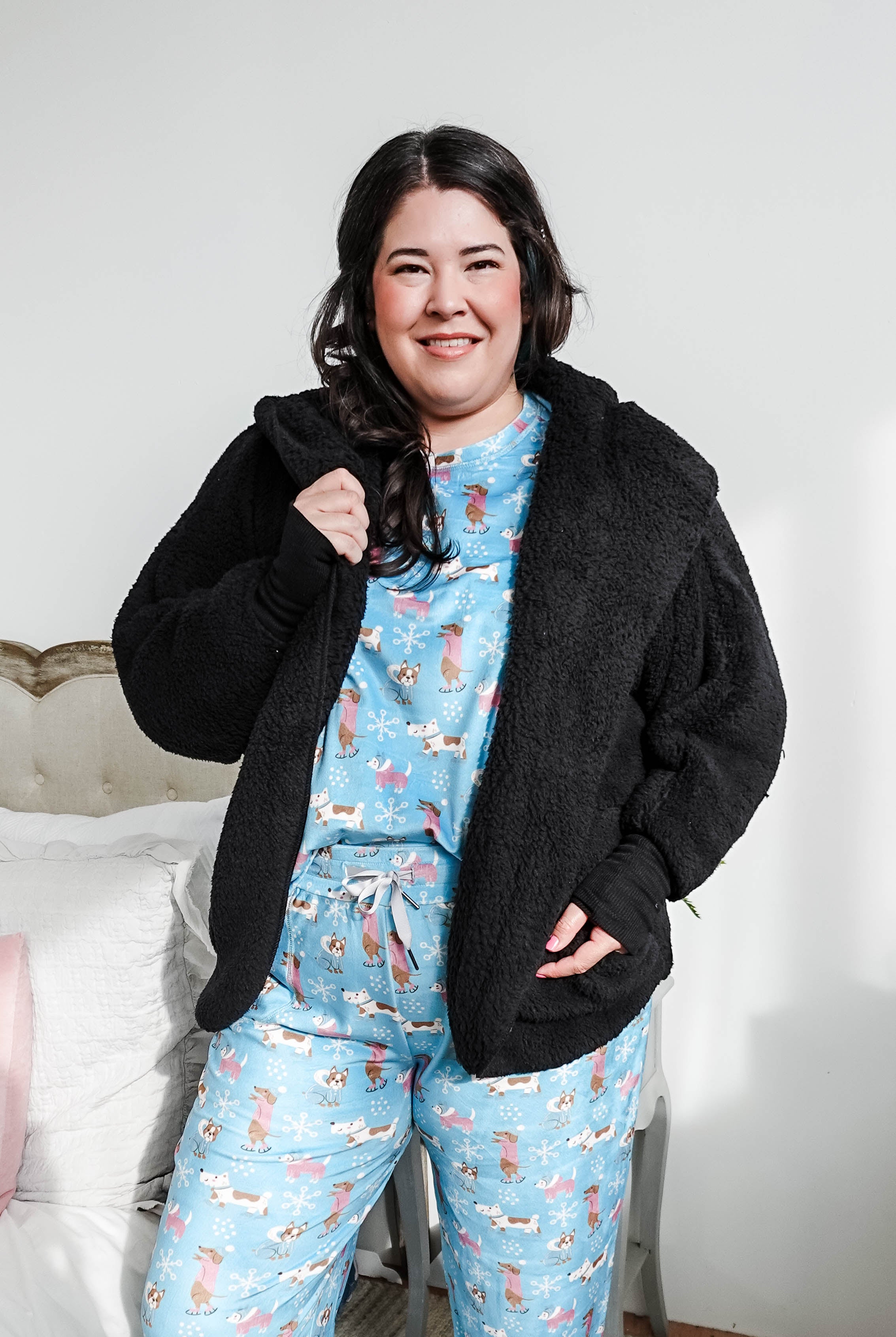 black cozy cardi jan marie women's fluffy sweater coat with hood