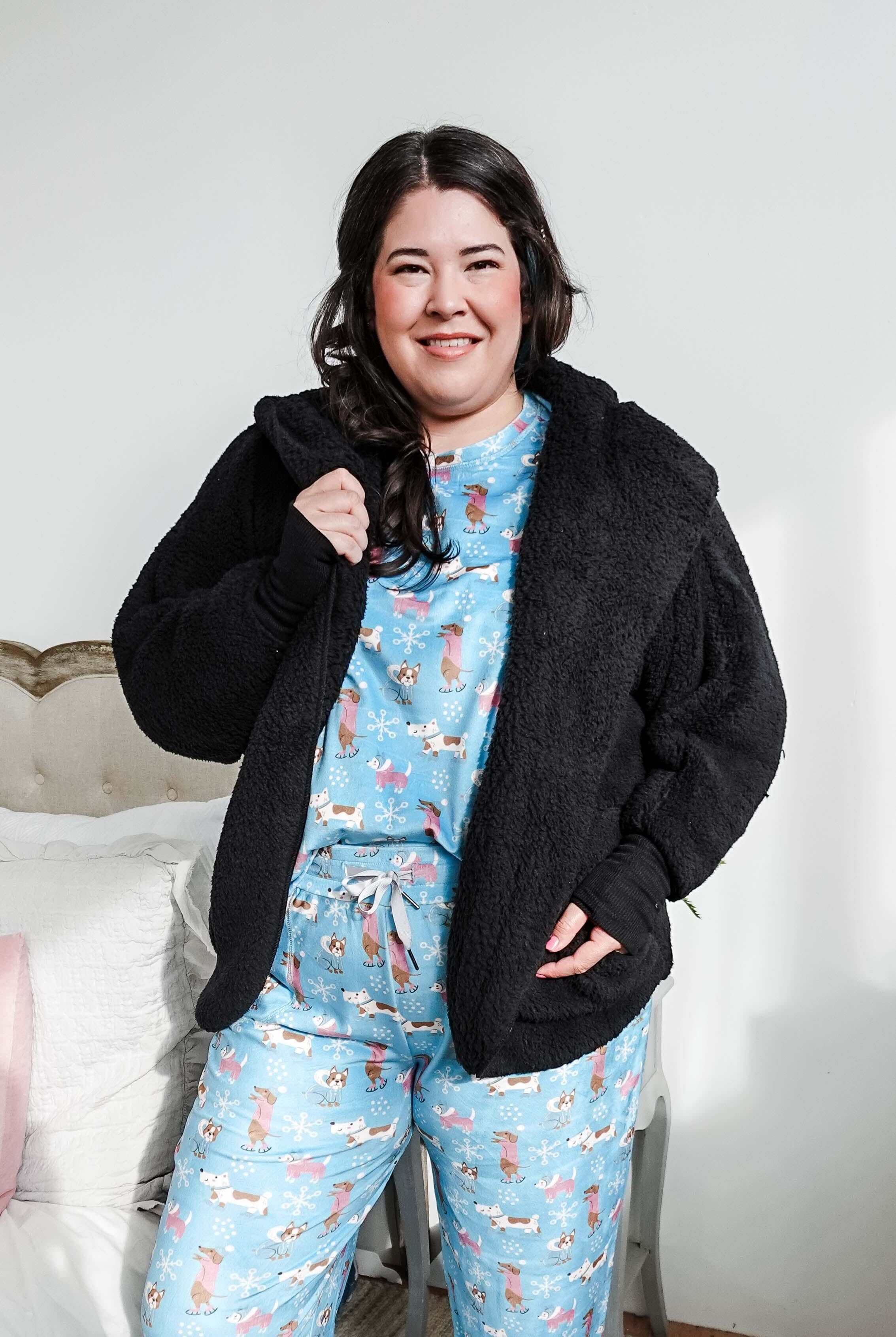 black Essential Hooded Fluffy Cozy Cardigan with Pockets