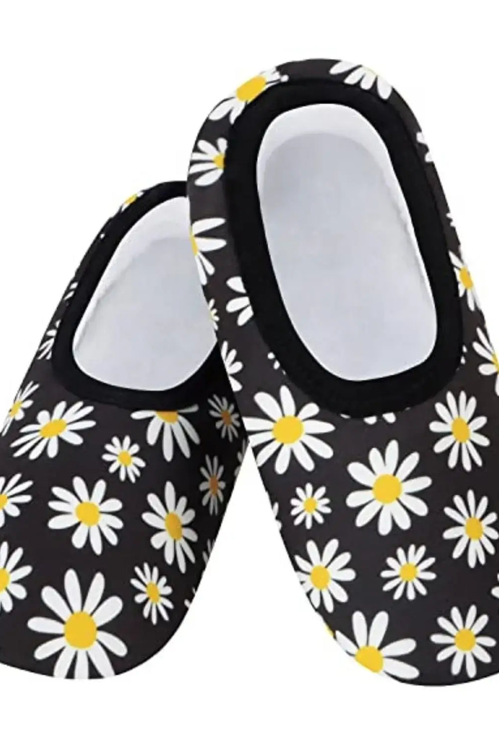 Snoozies Skinnies Lightweight Slipper Socks in Black Daisy Print - Non-skid Soles