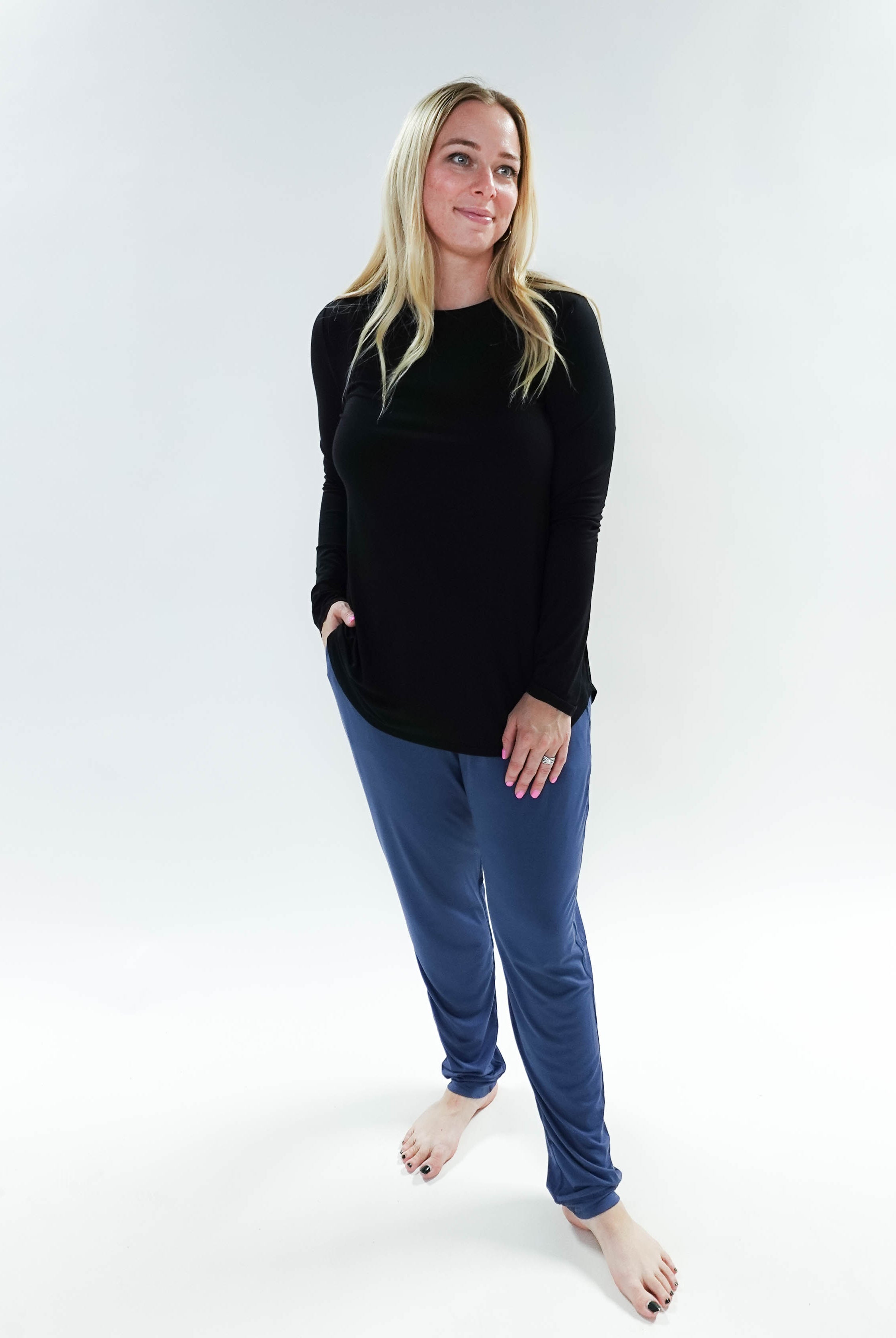 women's long sleeve black crew neck top bamboo georgia rylan