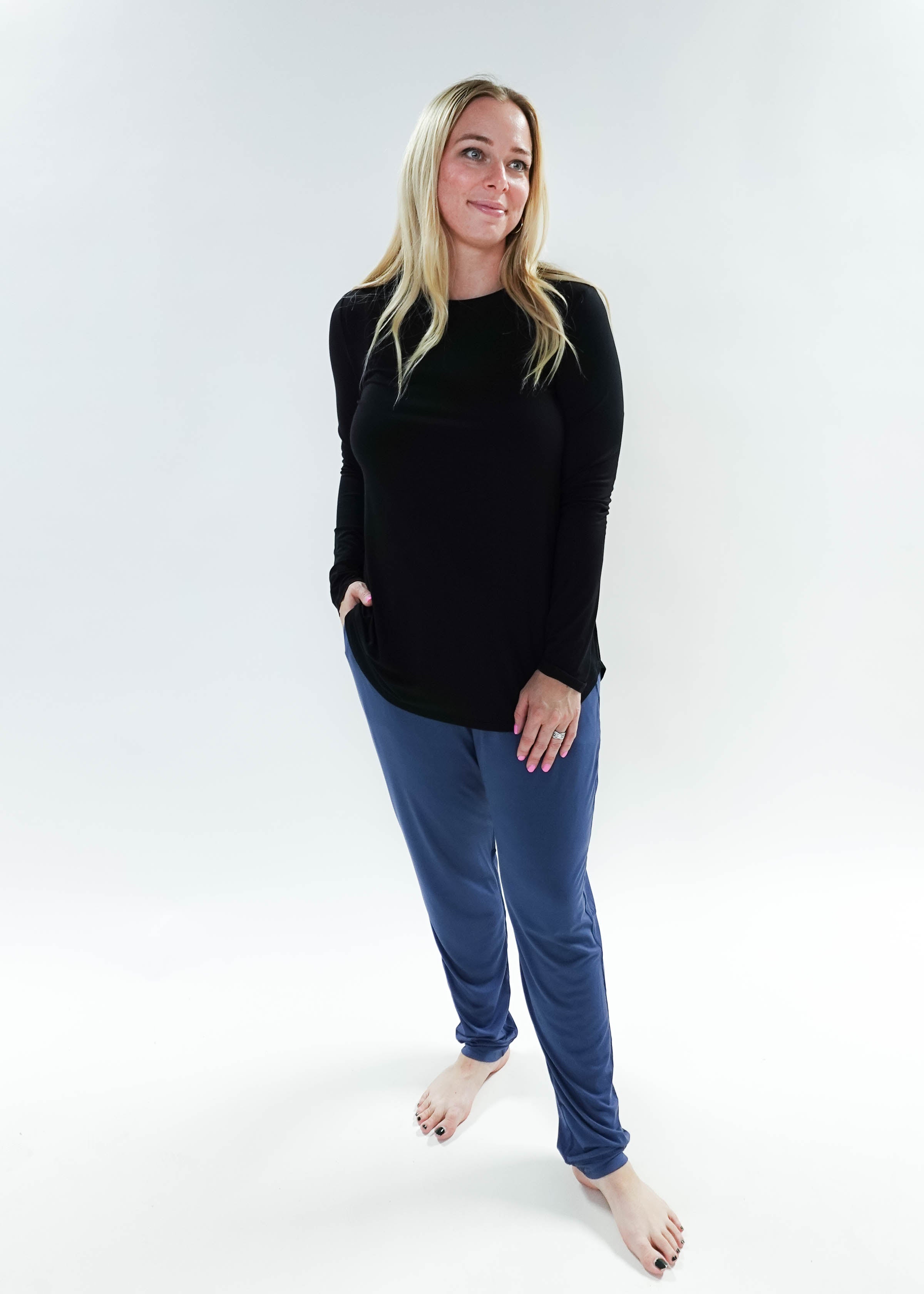 women's long sleeve black crew neck top bamboo georgia rylan