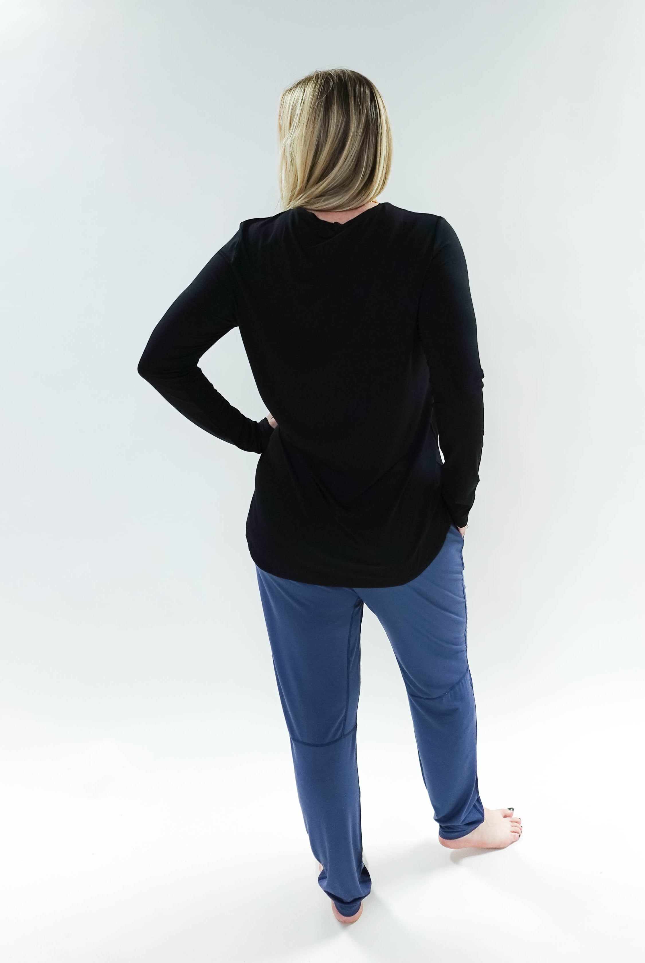 women's long sleeve black crew neck top bamboo georgia rylan