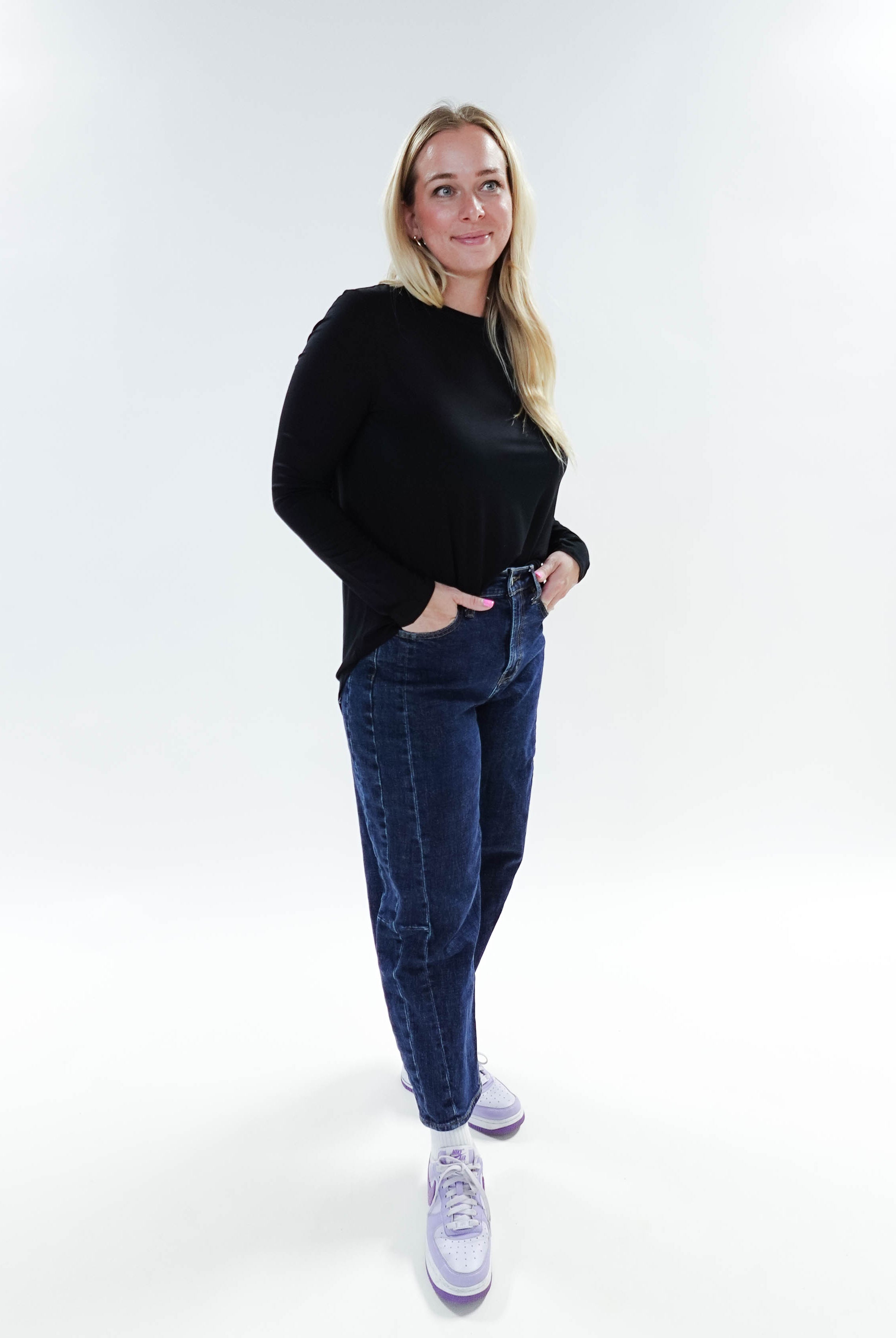 women's long sleeve black crew neck top bamboo georgia rylan