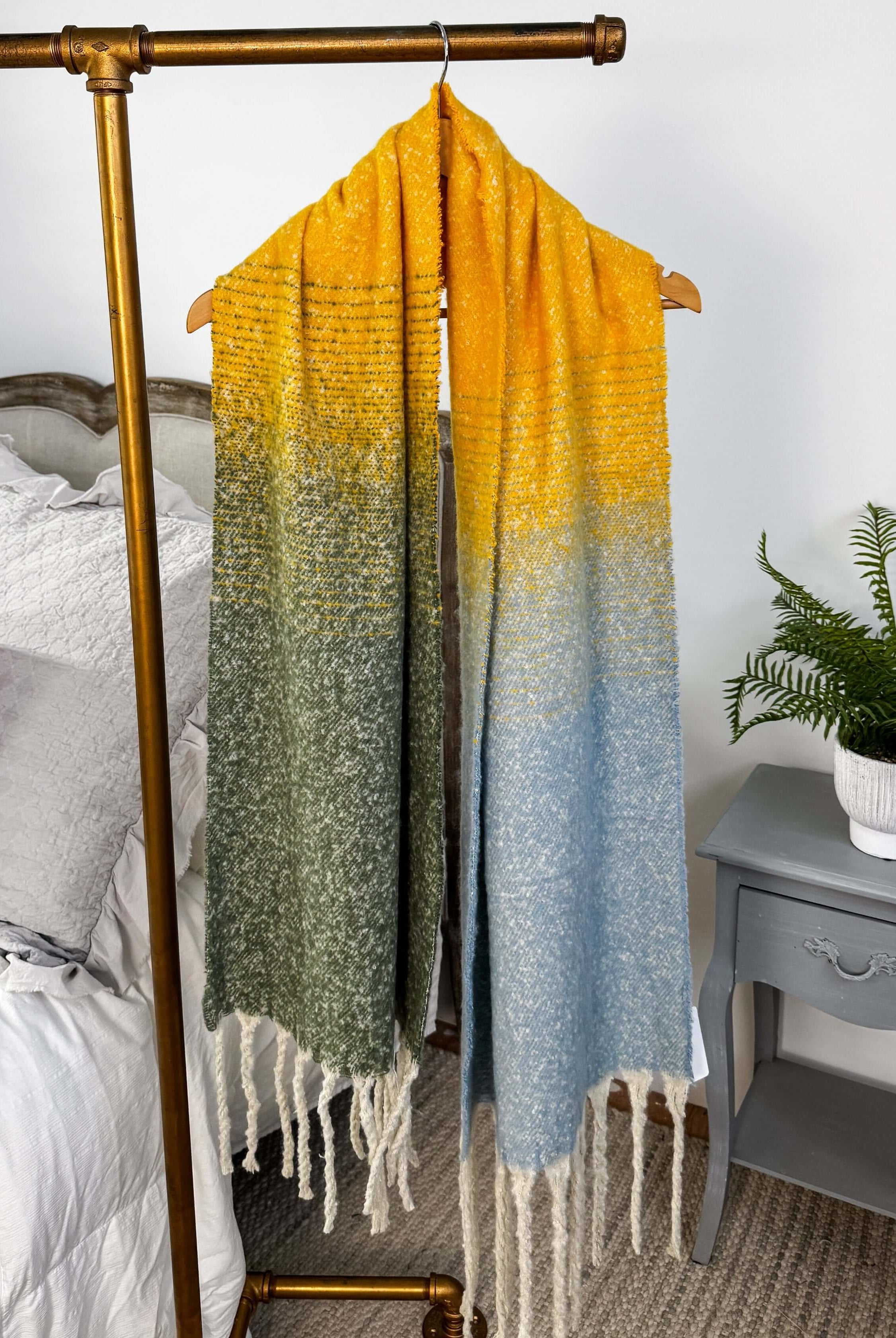 yellow ombre acrylic soft oversized blanket scarf with tassles