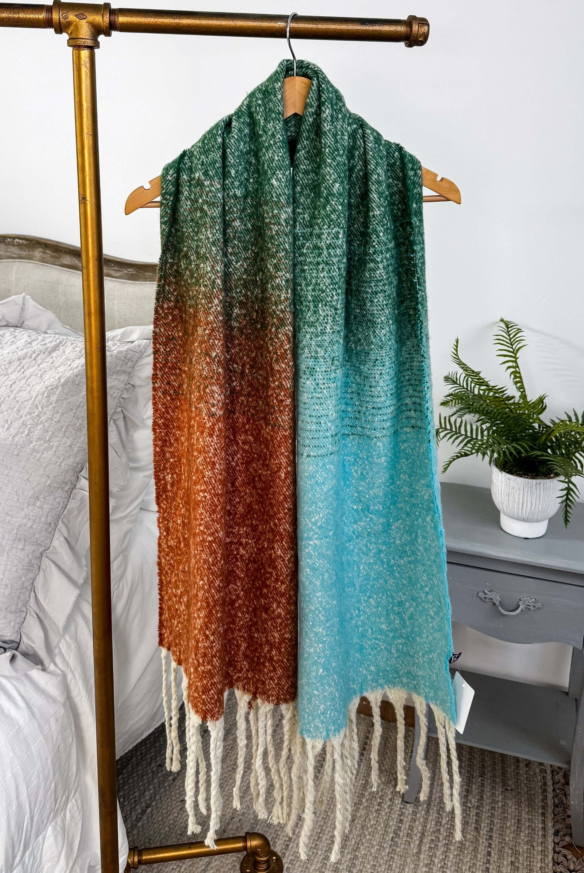 green ombre acrylic soft oversized blanket scarf with tassles