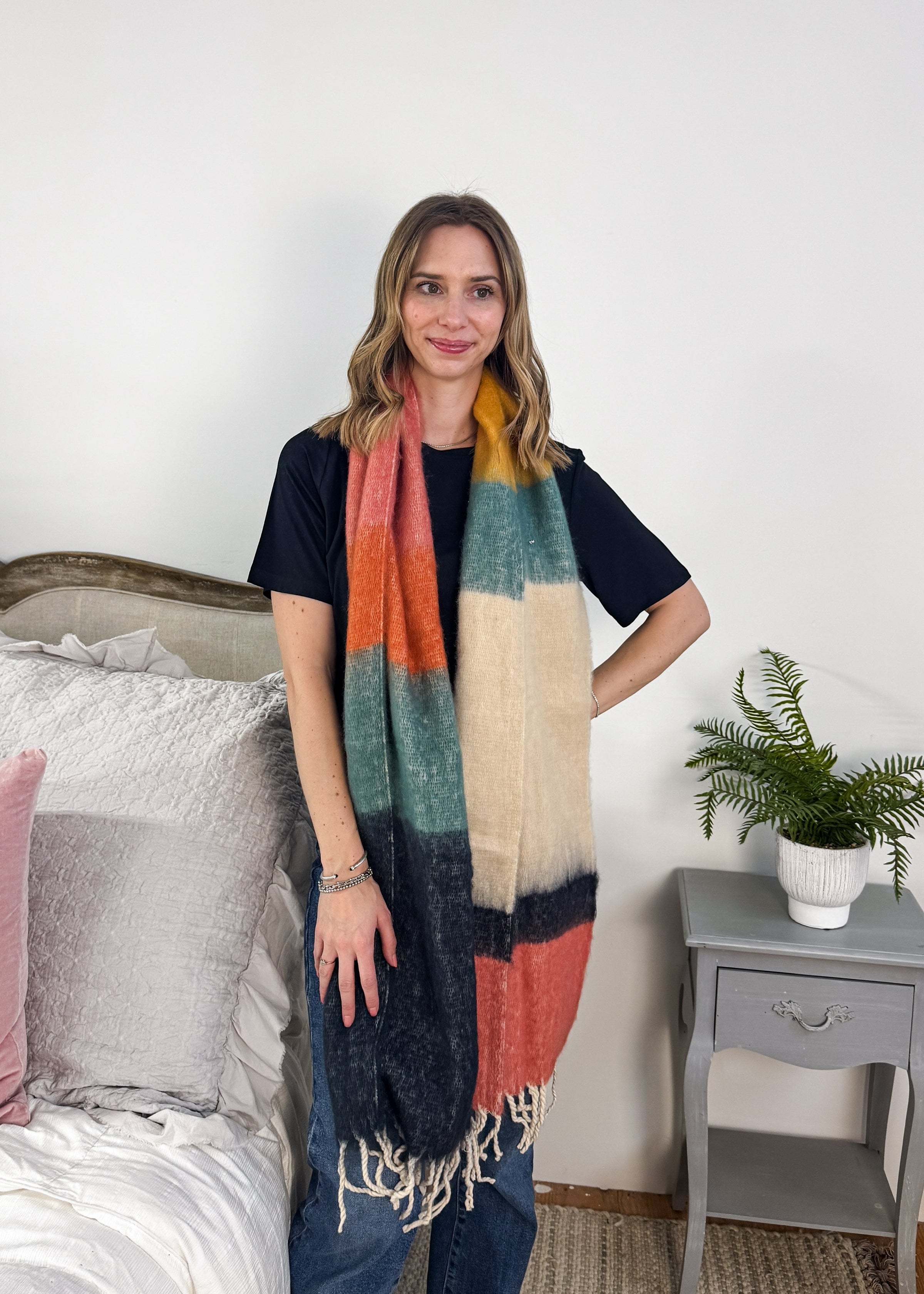 rainbow block stripe oversize blanket scarf