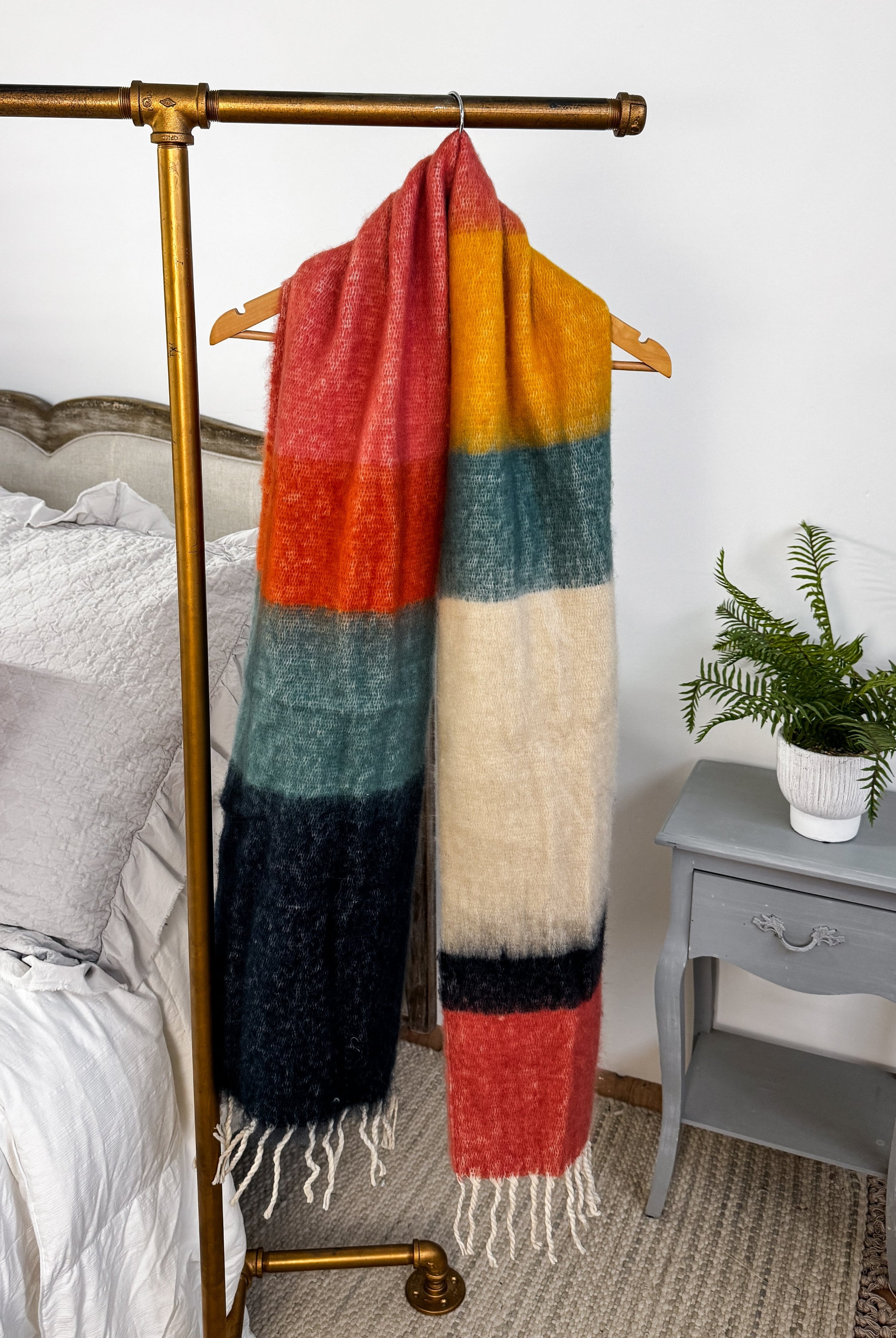 rainbow block stripe oversize blanket scarf