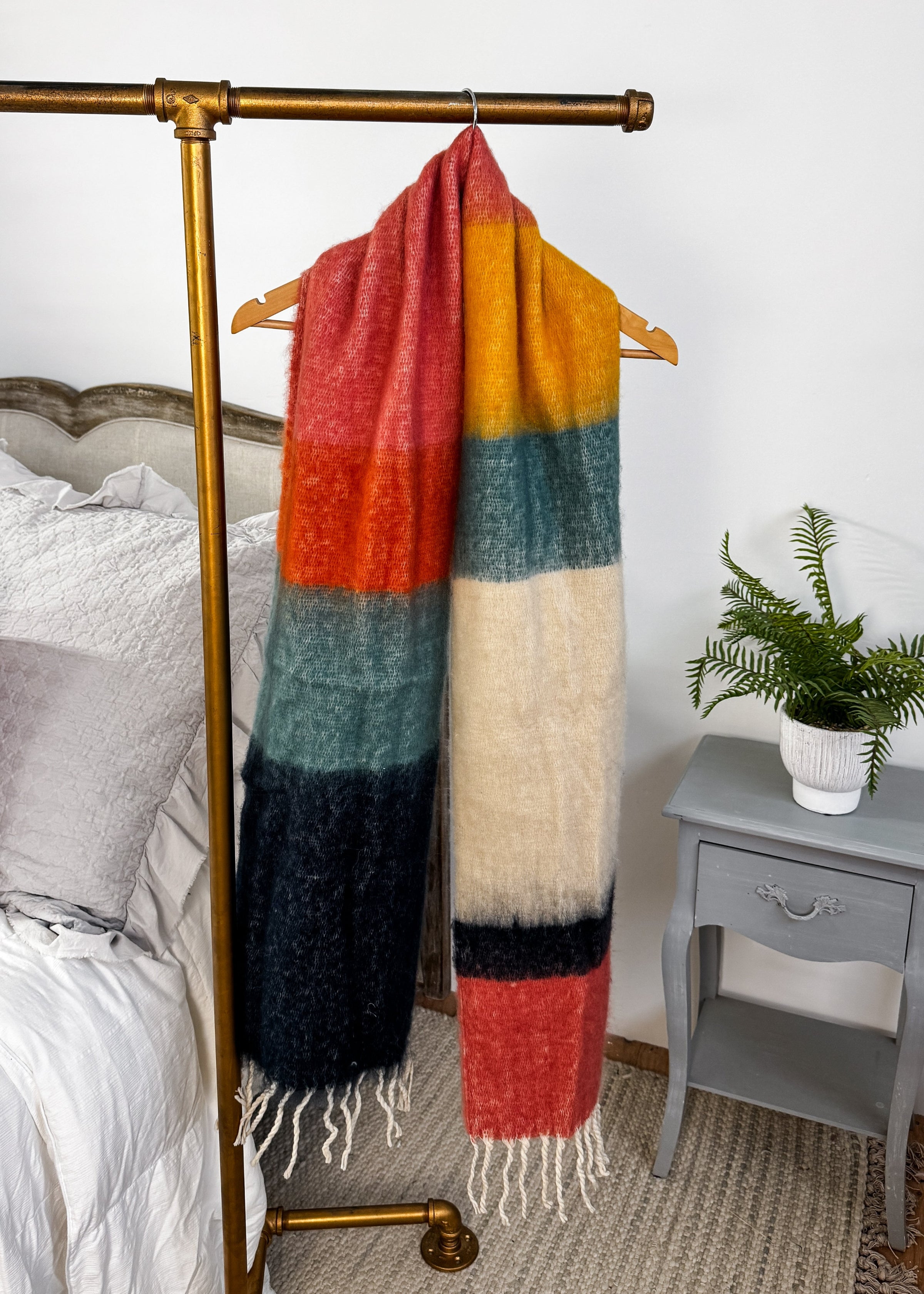 rainbow block stripe oversize blanket scarf