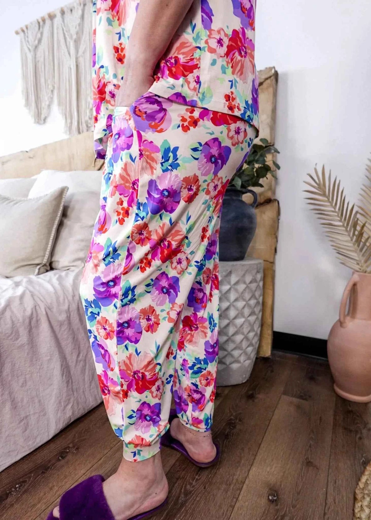 Georgia Rylan Women's Bamboo Flutter Sleeve and Jogger Pant Pajama Set in Blooming Love Floral