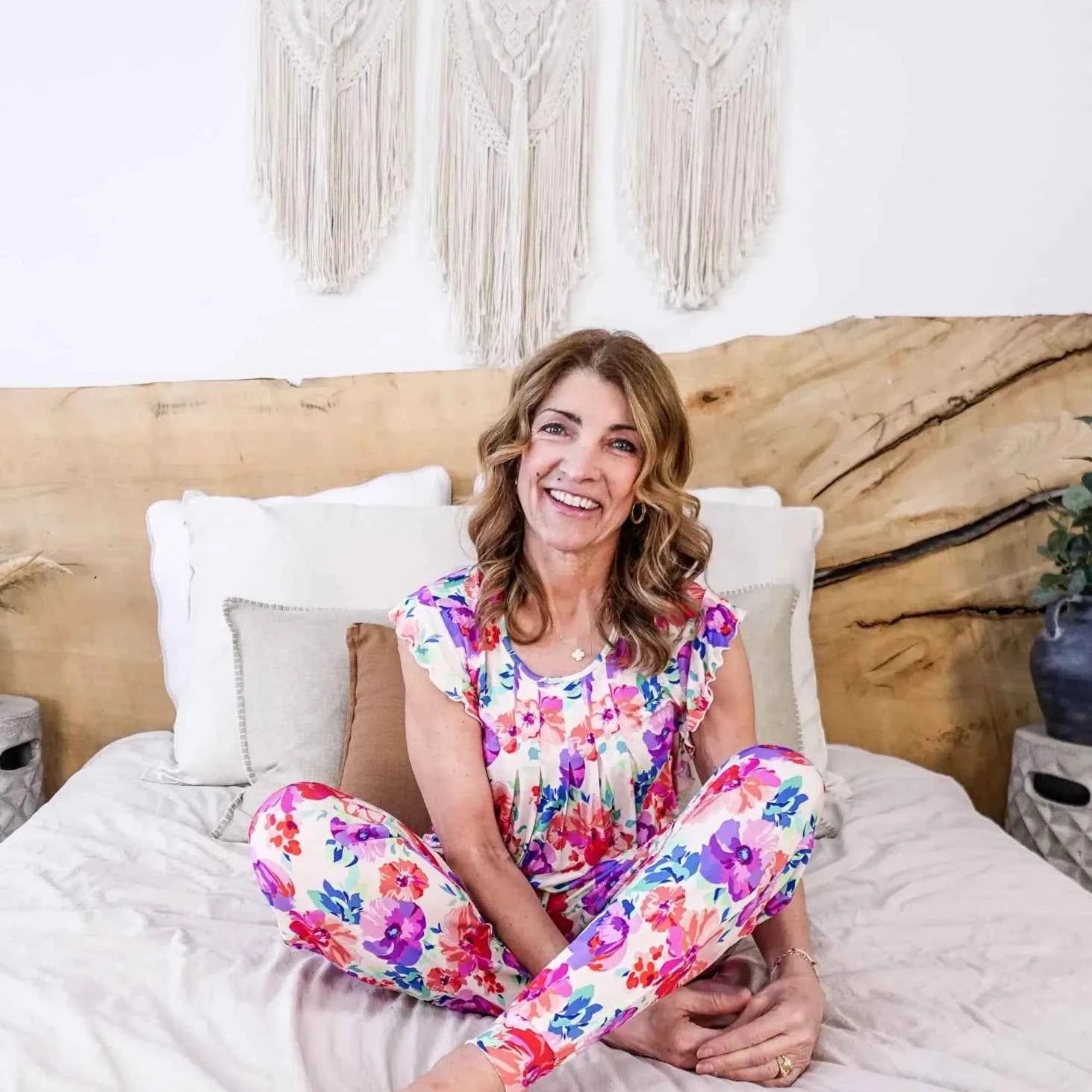 Georgia Rylan Women's Bamboo Flutter Sleeve and Jogger Pant Pajama Set in Blooming Love Floral