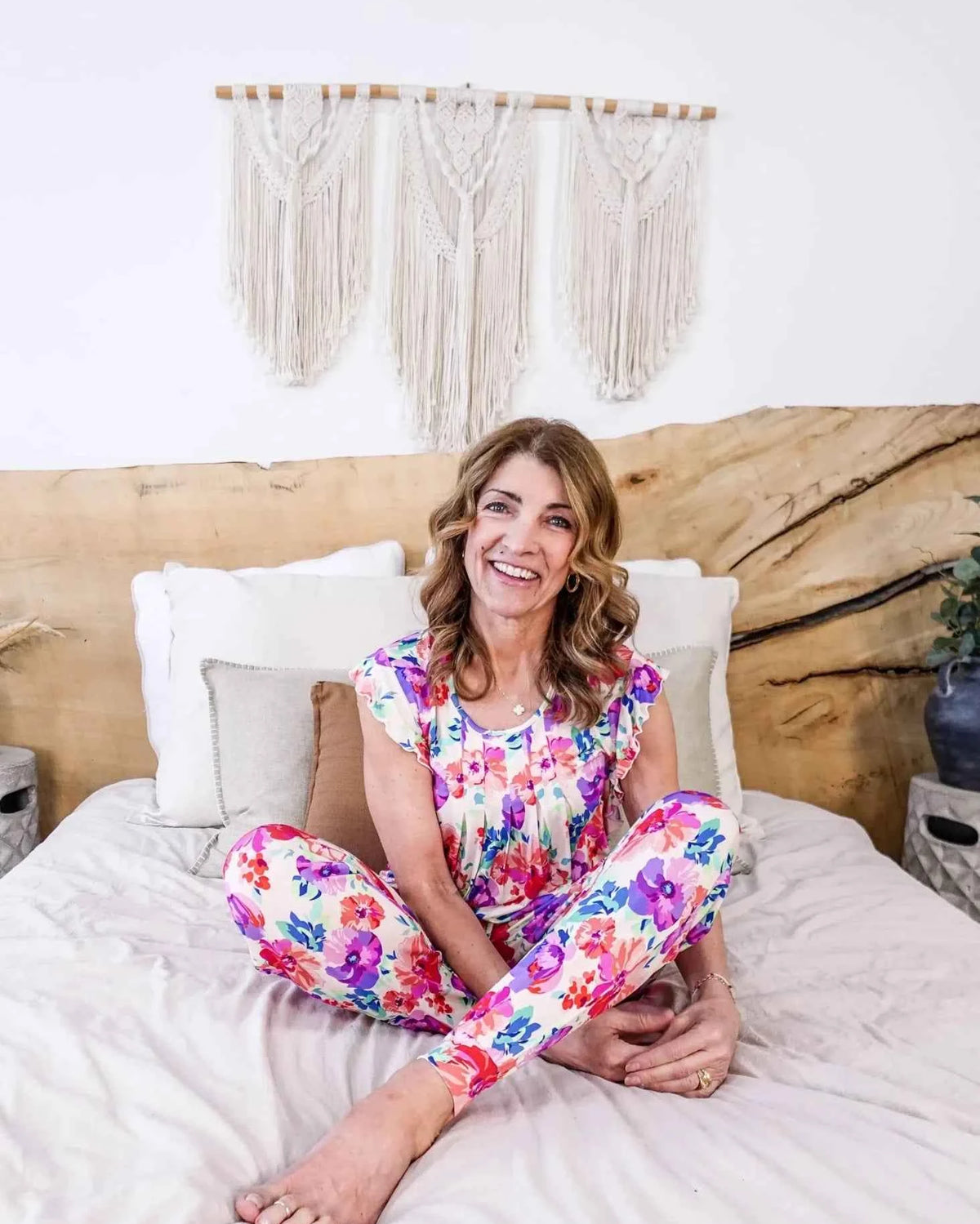 Georgia Rylan Women's Bamboo Flutter Sleeve and Jogger Pant Pajama Set in Blooming Love Floral