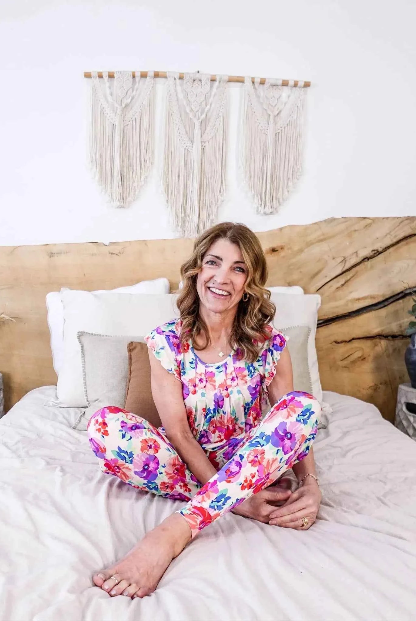 Georgia Rylan Women's Bamboo Flutter Sleeve and Jogger Pant Pajama Set in Blooming Love Floral