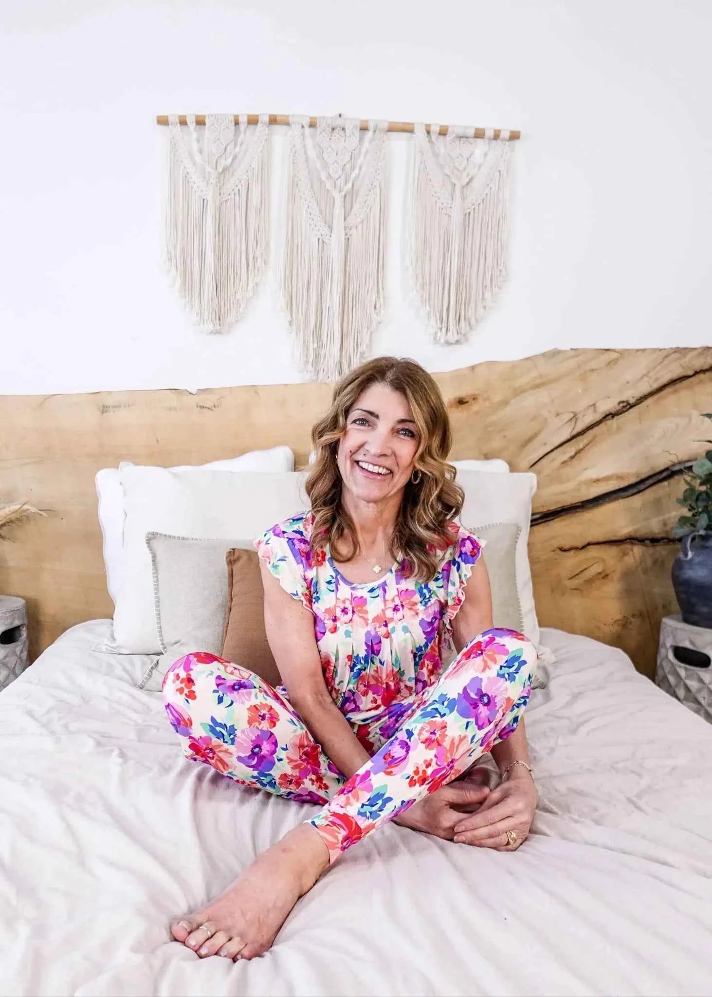 Georgia Rylan Women's Bamboo Flutter Sleeve and Jogger Pant Pajama Set in Blooming Love Floral