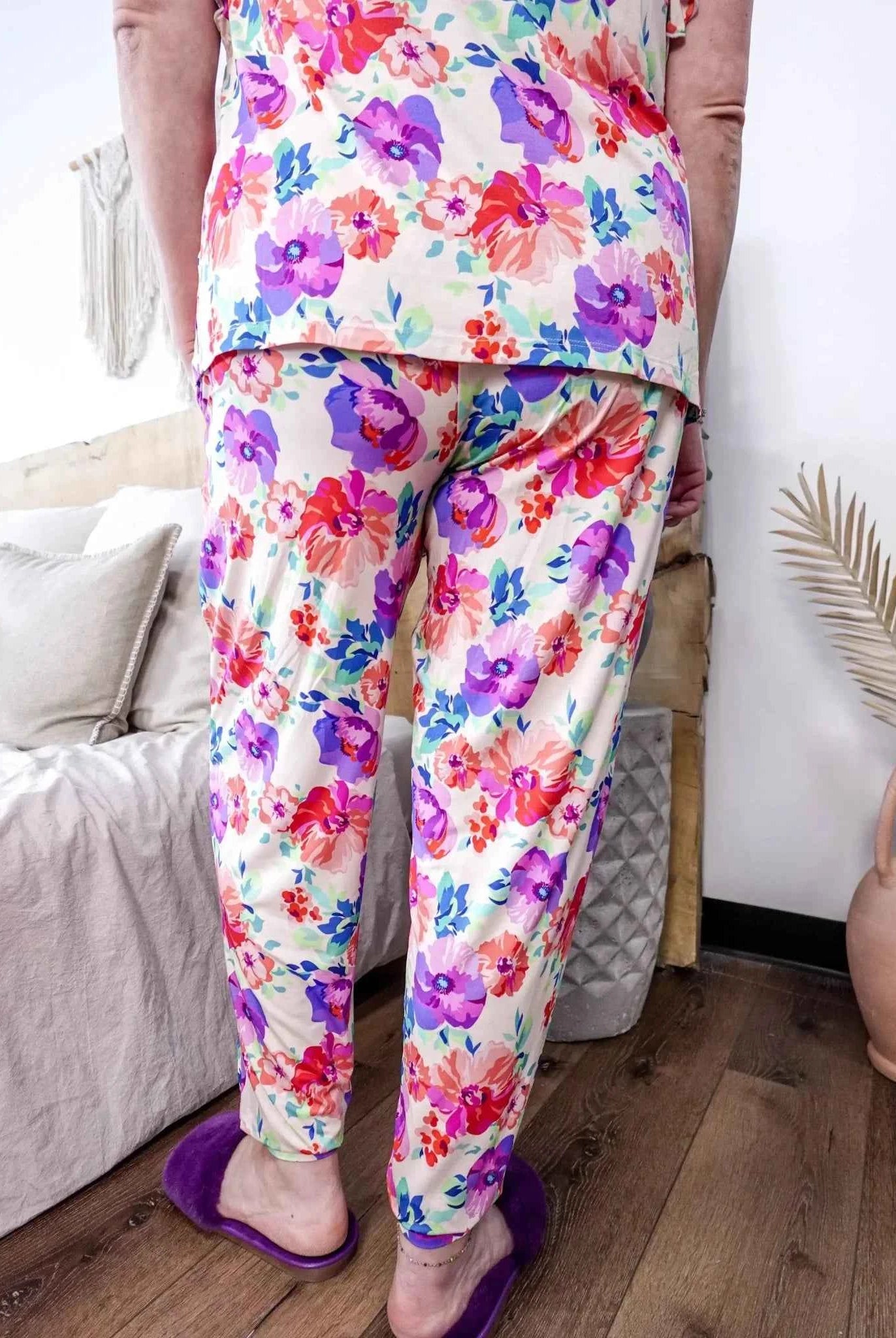Georgia Rylan Women's Bamboo Flutter Sleeve and Jogger Pant Pajama Set in Blooming Love Floral