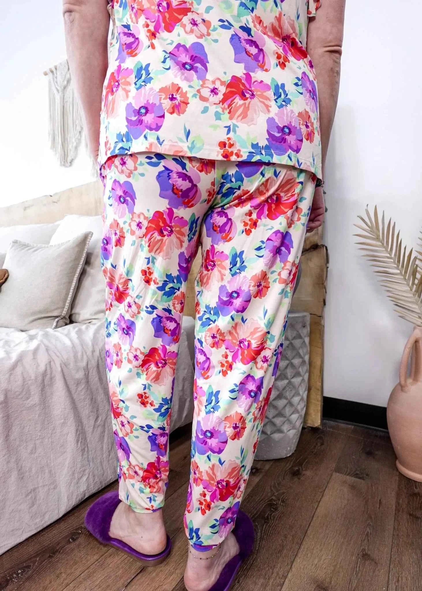 Georgia Rylan Women's Bamboo Flutter Sleeve and Jogger Pant Pajama Set in Blooming Love Floral